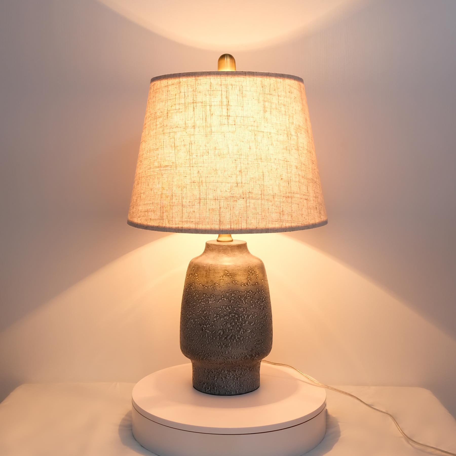 Msrzuds 22" Antique Black Table Lamp, Country Rustic Desk Lamp With Linen Beige Fabric Shade And Resin Base For Bedroom, Living Room, Dining Room, Office, Bedside