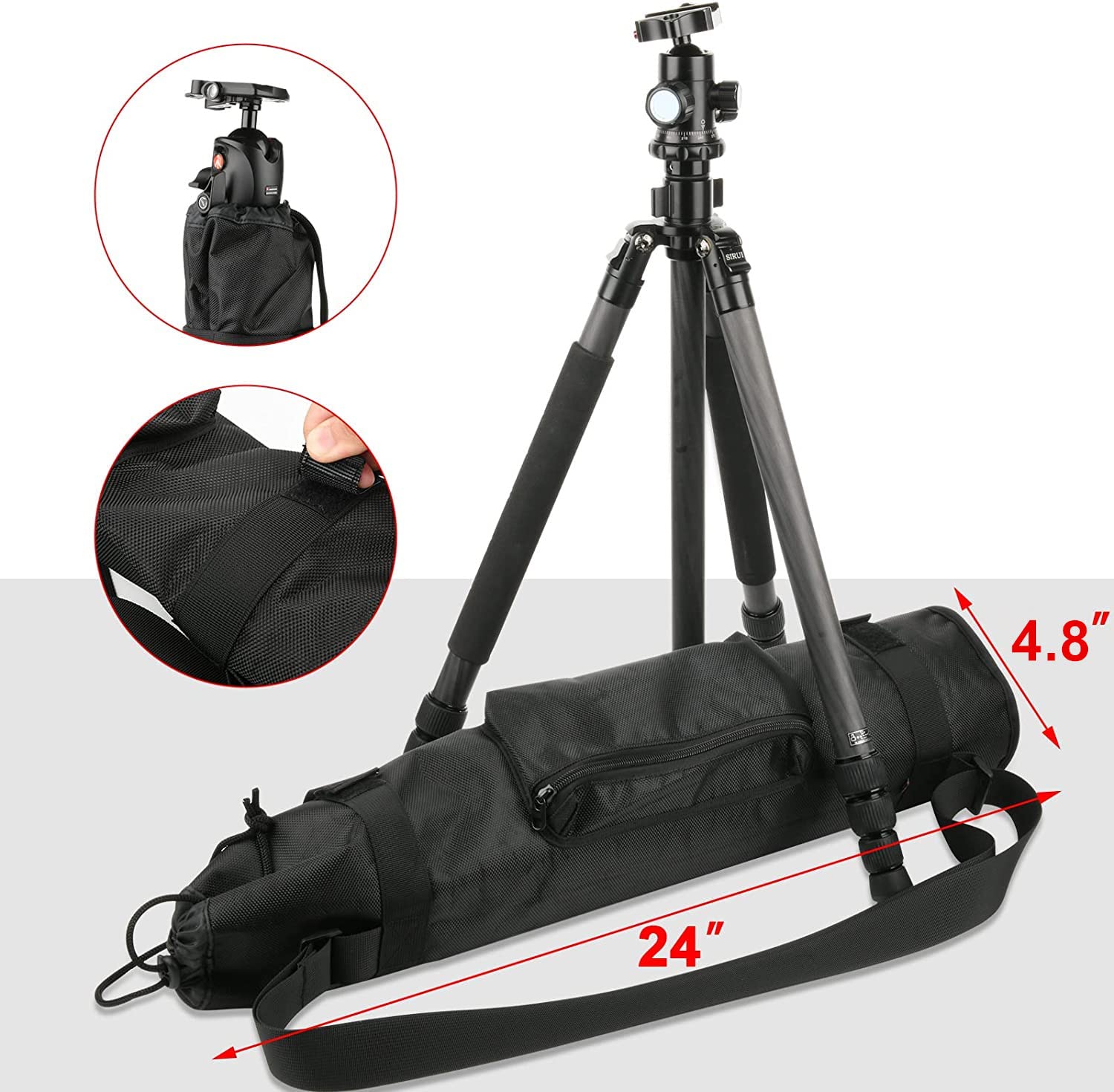 Txesign Tripod Carrying Case Bag 24” Compatible With Basics Gitzo Manfrotto Tripod Travel Bag Heavy Duty Nylon Bag, Camera Tripod Bag With Outer Pocket, For Tripod, Light Stands, Monopod, Mic Stand