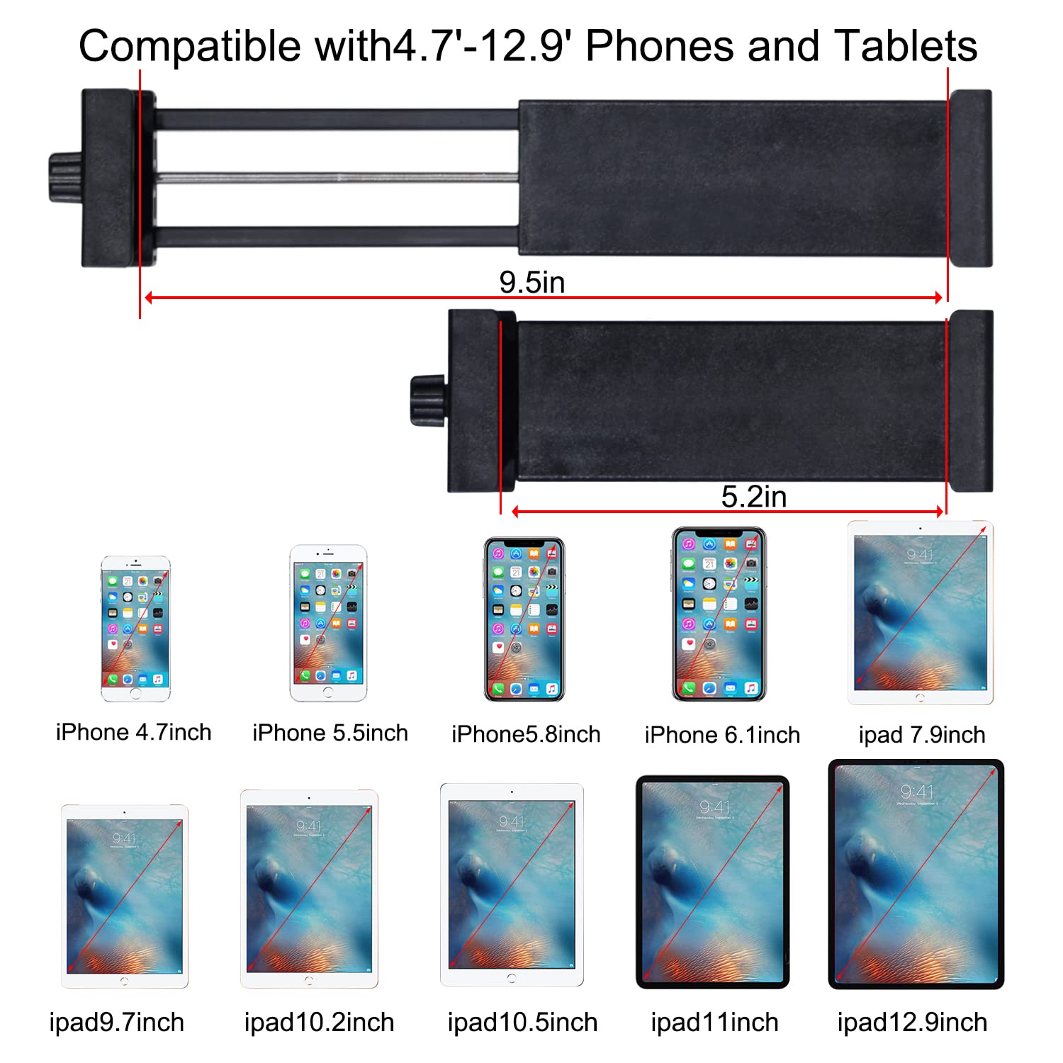 Teefeet Tablet Tripod 53 Inch Tripod For Ipad Aluminum Smartphone Tripod For Iphone Ipad Pro Camera Mobile Phone Lightweight Travel Selfie Stand Tripod Black