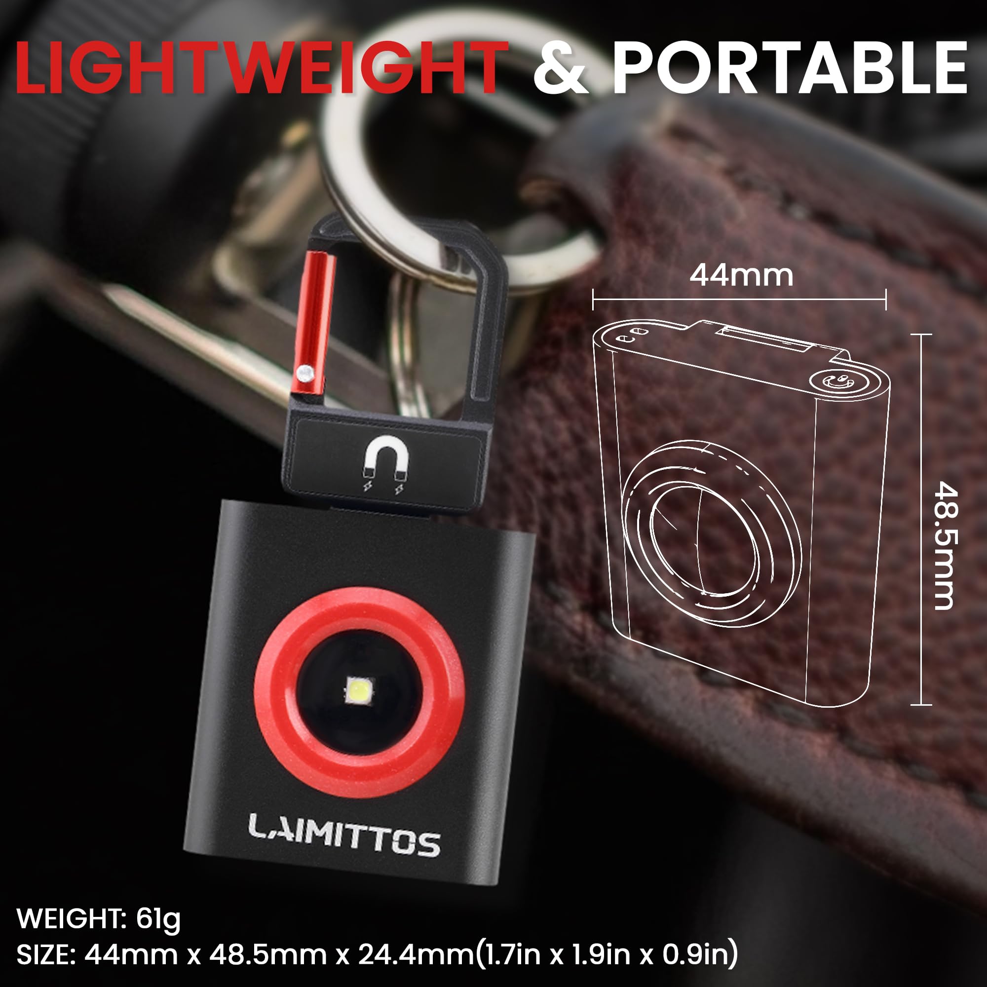 Laimittos Mini Keychain Flashlight 500 Lumens, Small Flashlight Powerful Rechargeable Emergency Pocket Flashlight High Lumens With Foldable Magnetic Bracket