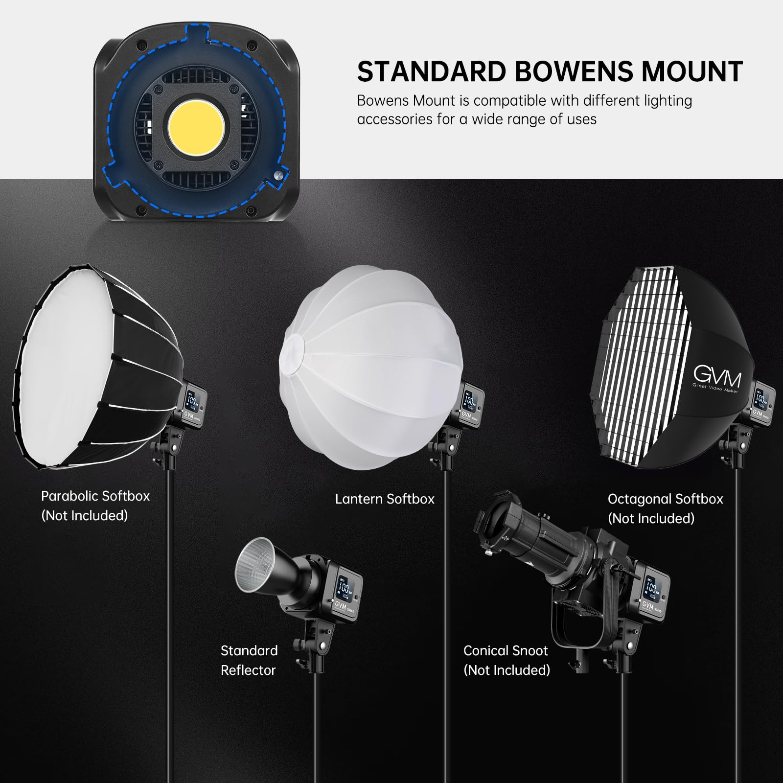 Gvm 80W Sd80S Led Video Light With Lantern Softbox And Tripod Stand Kit, 5600K Daylight Bowens Mount Studio Light, Cob Continuous Output Lighting For Video Recording, App Control, 12 Scenes, Cri97+