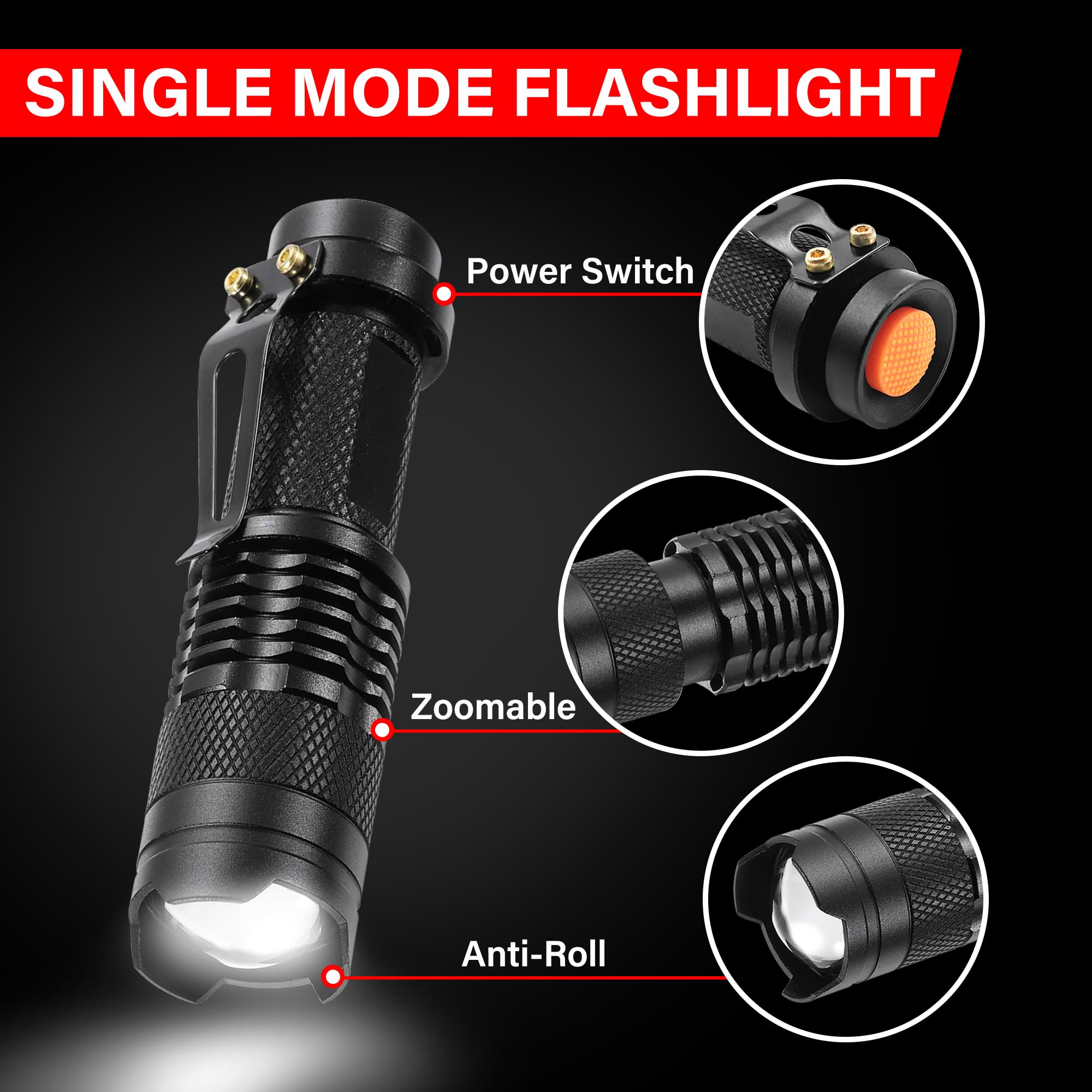 Decaker Mini Tactical Led Flashlight Single Torch Adjustable Focus Zoom Light For , Hiking, Camping, Hurricane & Power Outage (3)