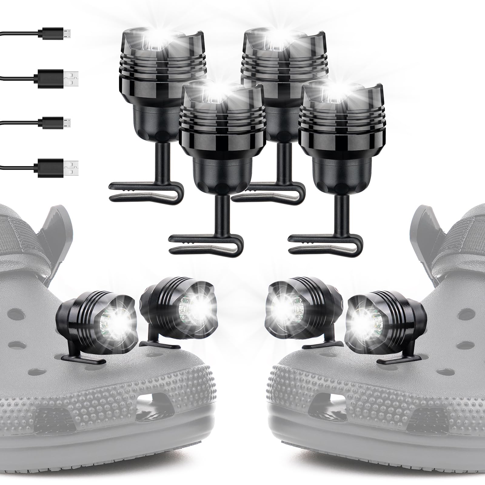Winndachi Headlights - 4Pcs Led Lights For Shoes Charm Accessories, Ip68 Waterproof For Adults And Kids - Hiking, Walking Dog And Camping Gear Essentials-0912