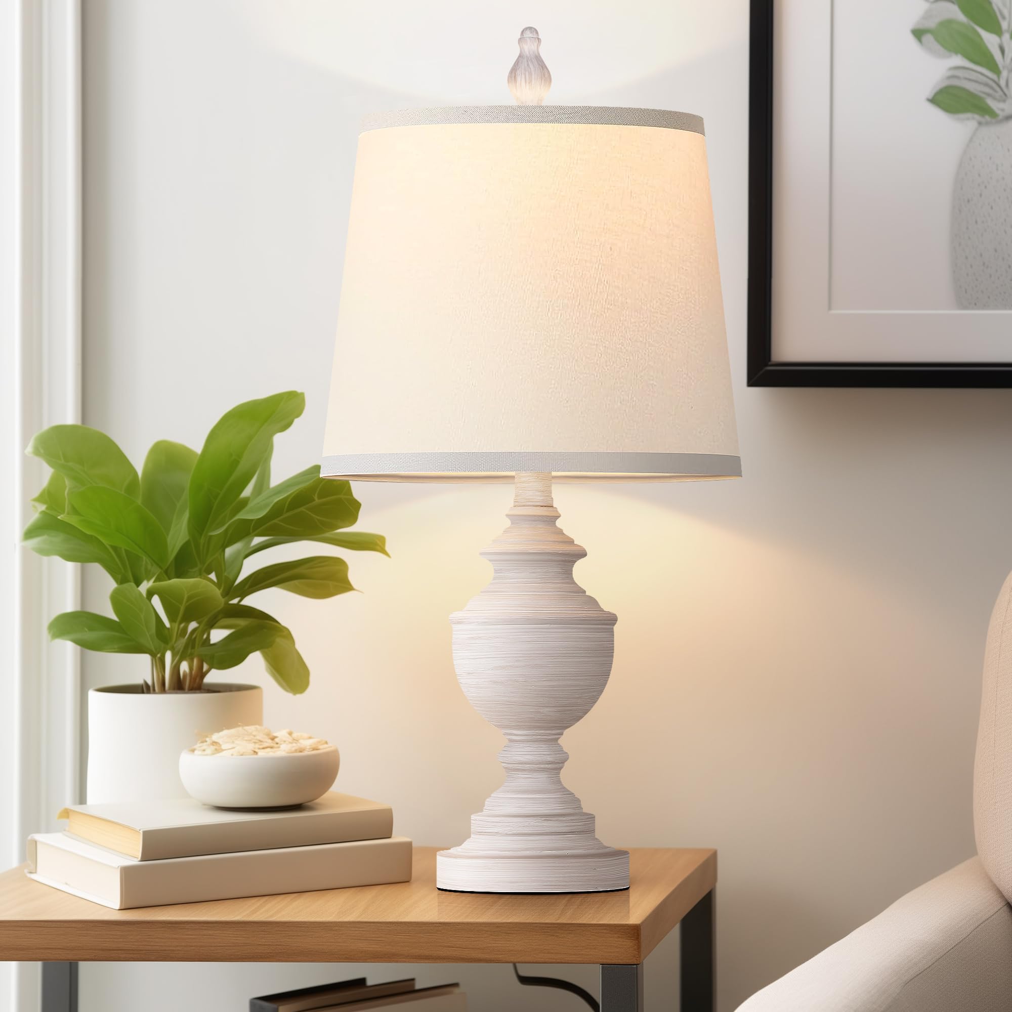 Partphoner Retro Table Lamps Set Of 2, Bedside Lamp For Bedroom Rustic Farmhouse Table Lamps For Living Room, Vintage Nightstand Lamps With White Shades, White