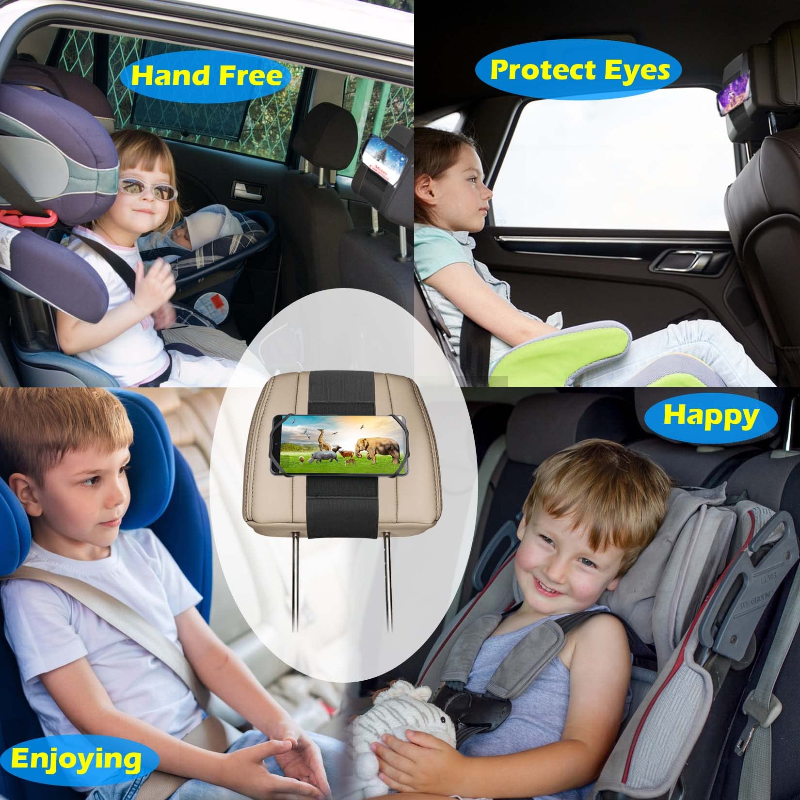Wellmete Car Headrest Phone Holder For Kids Back Seat - Compatible With Iphone, Samsung And Other Cell Phones - Soft Adjustable Silicone Holding Net (For Phone 2 Pack)