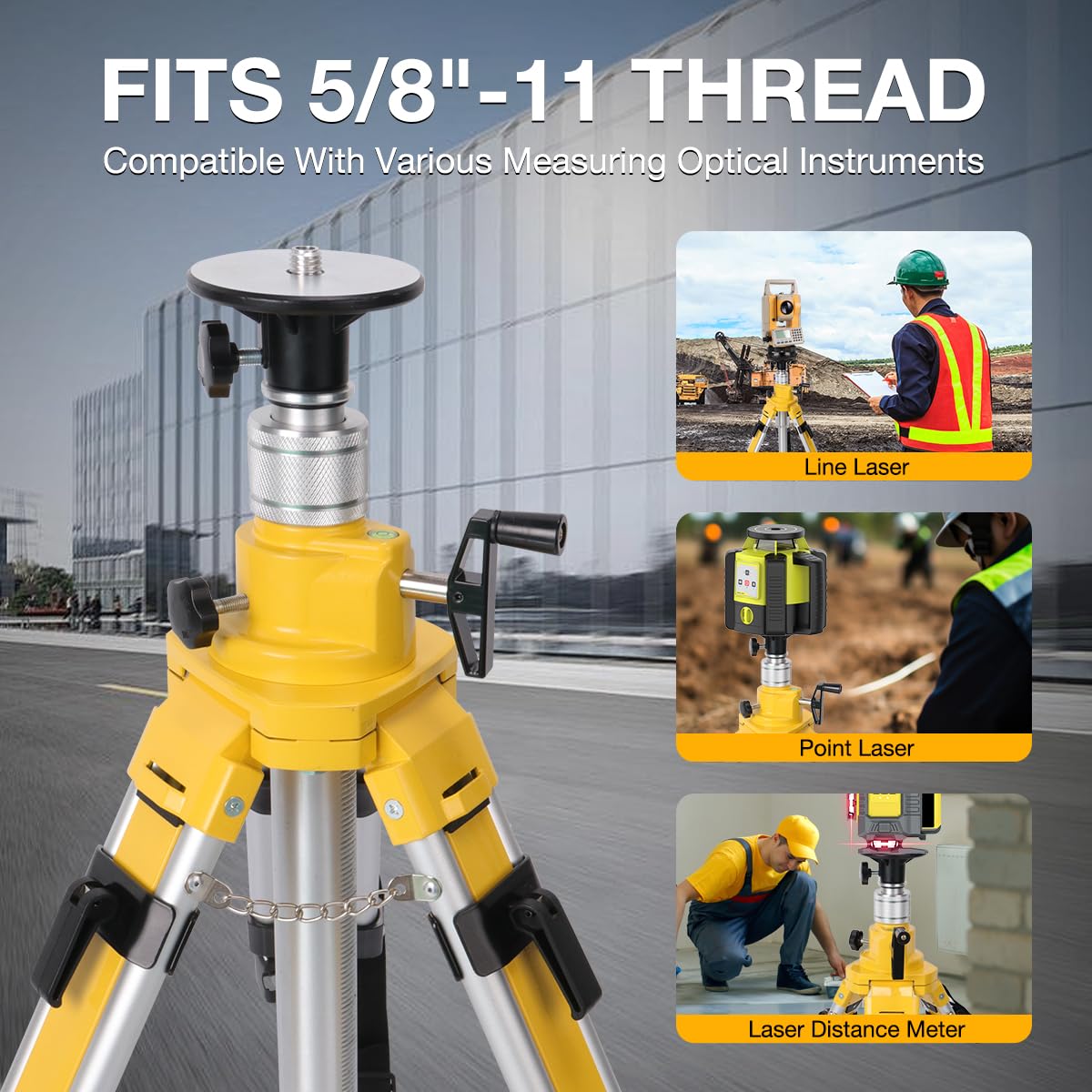 Moeter Elevator Tripod, Heavy-Duty Survey Tripod With 5/8"-11 Thread – Adjustable Height 27-66 Inches, With Non-Skid Feet & Shoulder Strap For Laser Level Construction Surveying