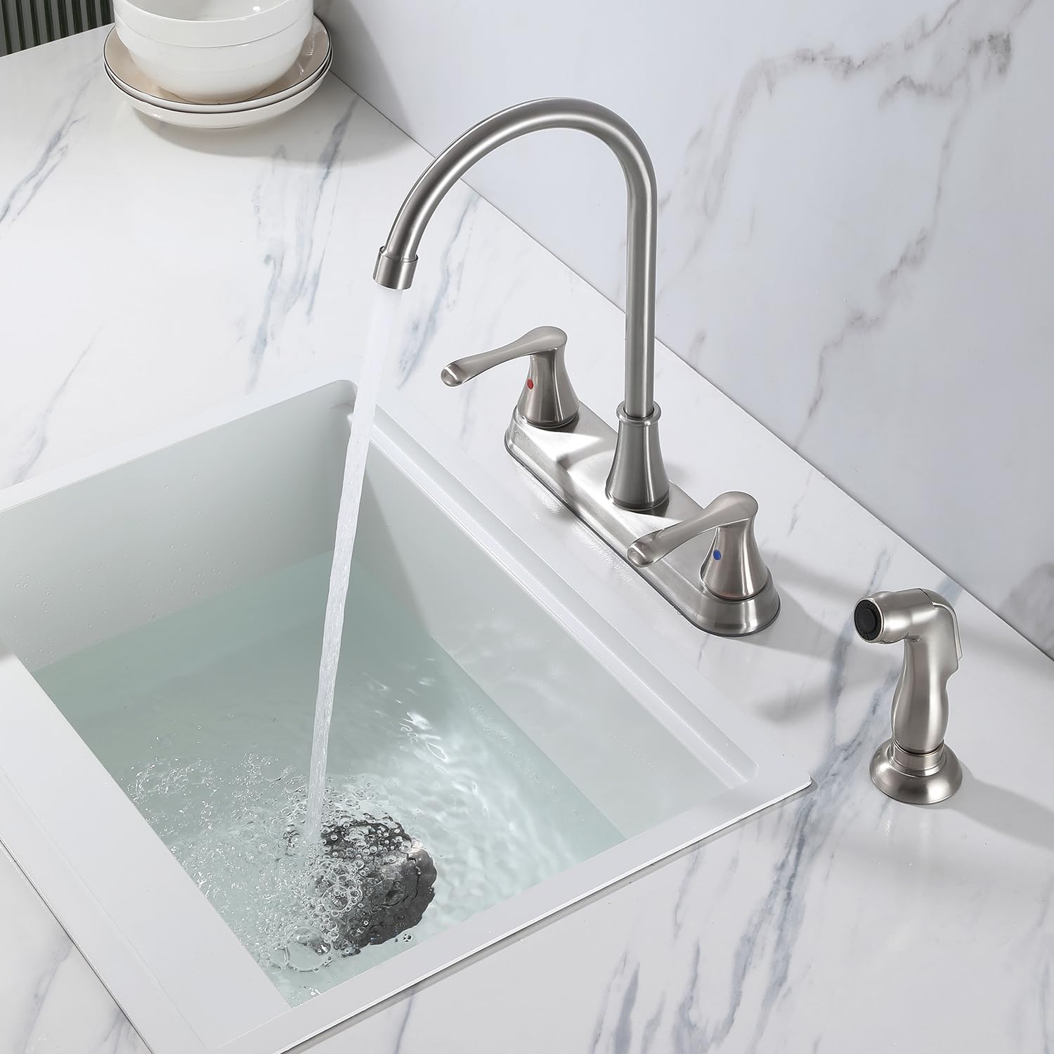 Gcgweqs Kitchen Faucet With Sprayer, Brushed Nickel High Arc 360 Swivel Kitchen Sink Faucet, 3 Or 4 Hole Rv Faucet For Kitchen Sink, Stainless Steel Touch Kitchen Faucet With Side Sprayer
