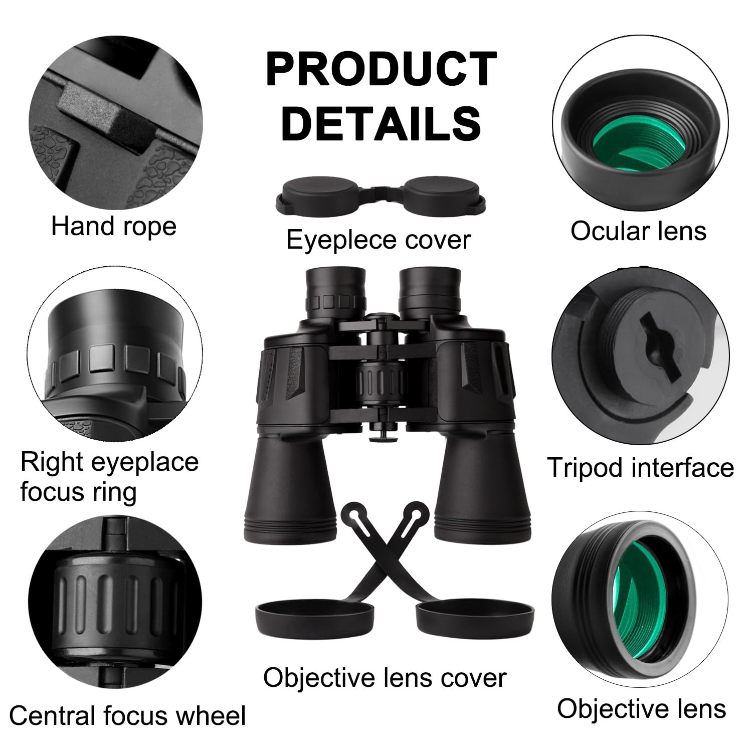 Landview 20X50 High Power Binoculars For Adults With Smartphone Adapter, Hd Professional/Daily Waterproof Compact Binoculars For Bird Watching Hiking Concert Travel With Bak4 Prism Fmc Lens, Black