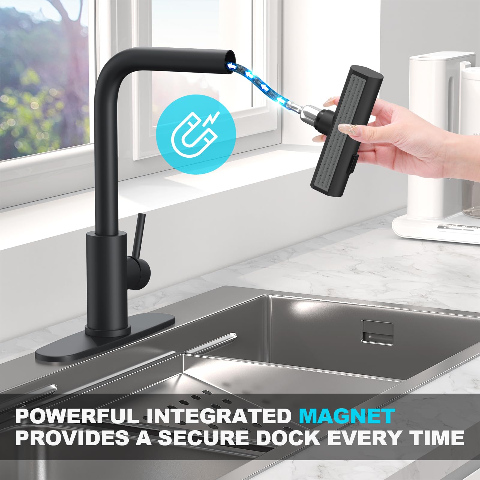 Avsiile Matte Black Single Hole Kitchen Faucets With Pull Down Sprayer, Single Handle, High Flow Water, Pull Out Tap, Stainless Steel Sink Faucet, Suitable For Farmhouse Camper Laundry Rv Bar