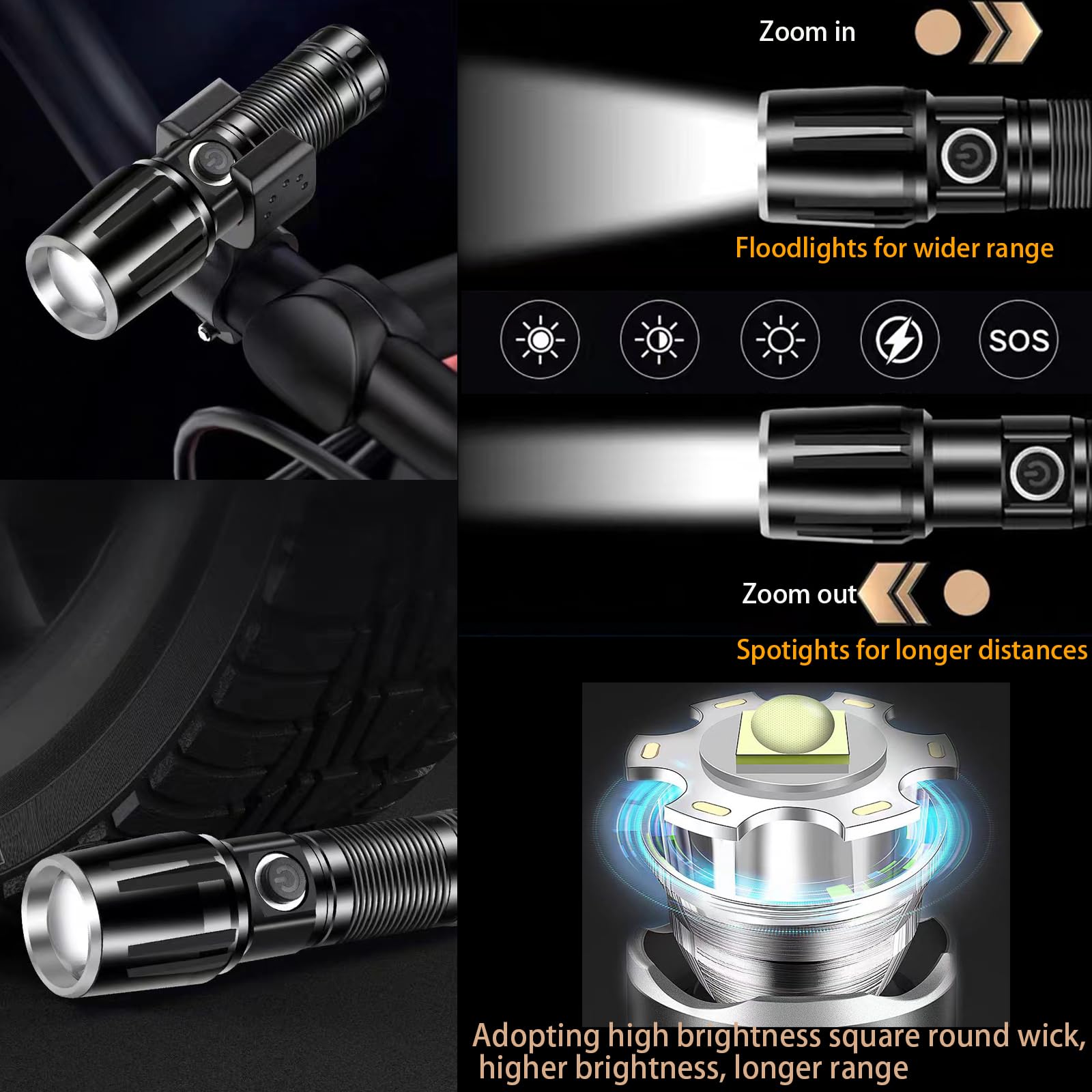 Giigoemy Powerful High Lumens Rechargeable Small Flashlight With 5 Modes, Zoomable Mechanics Flashlights,Tactical Toch Waterproof,Handheld Pocke Flashlights，  For Men & Women - Scout