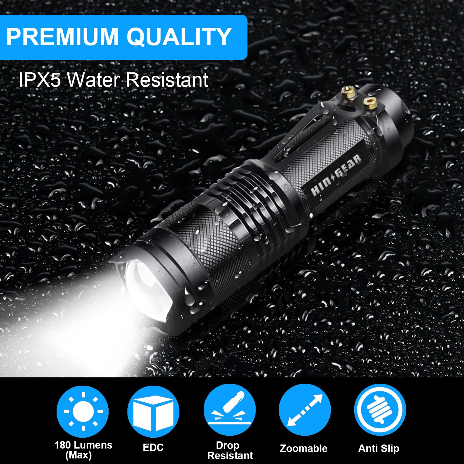 Hinsgear 4 Pack Small Mini Flashlight Led Single Mode Light 1 Mode Flashlight Aluminum Zoomable Focus Water Resistant Handheld Flash Light For Camping, Outdoor, Home Use,