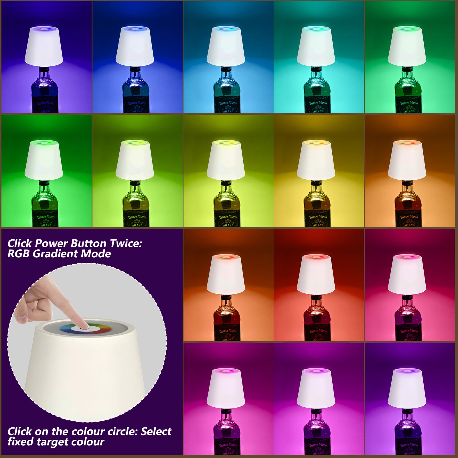 S Sunsbell Wireless Bottle Lamp, Embedded Bottle Light With Rgbw Color Ring, Stepless Dimming Led Bottle Table Lamps, Usb Rechargeable Touch Wine Bottle Lamp For Bars Restaurants Bedroom (White)