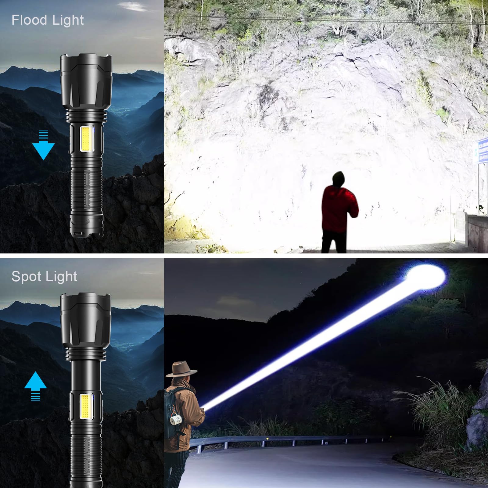 Mmxiang Flashlights High Lumens Rechargeable,300000 Lumens Super Bright Flashlights, 7 Modes With Cob Work Light, Zoomable, Ip67 Waterproof Flash Light With Cases For Emergency Camping