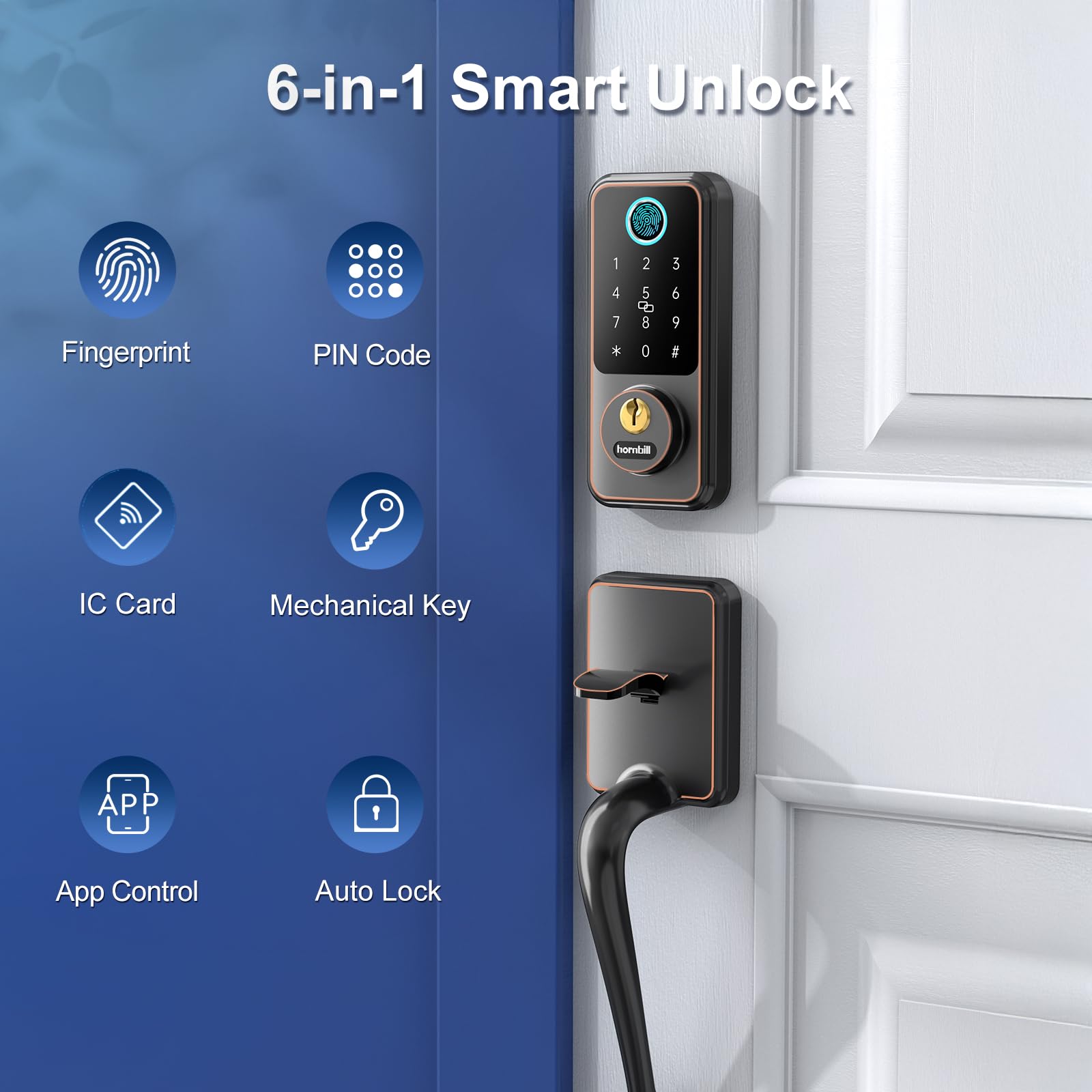 Hornbill Smart Lock Set With Keypad, Keyless Entry Deadbolt With Handle, Digital Bluetooth Door Lock For Front Door, Oil Rubbed Bronze