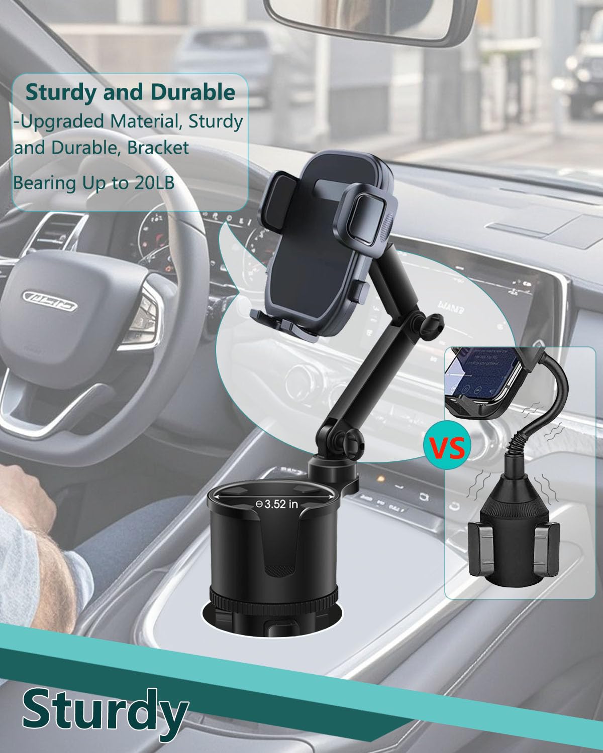 Easkkty Cup Phone Holder For Car With Expandable Base, 2 In 1 Adjustable Hands  Cell Phone Holders Car Cupholder Mount, Friendly Fit Large Bottle & Iphone All Cellphone For Truck Suv  No Shake Design