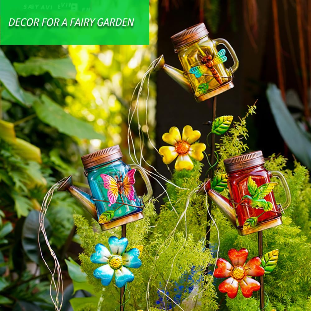Esenthy Solar Mason Jars Watering Can Light Outdoor Hummingbird Decorative Path Solar Fairy Lights For Patio, Yard, Pathway, Lawn, Outside Decor  For Mom Women