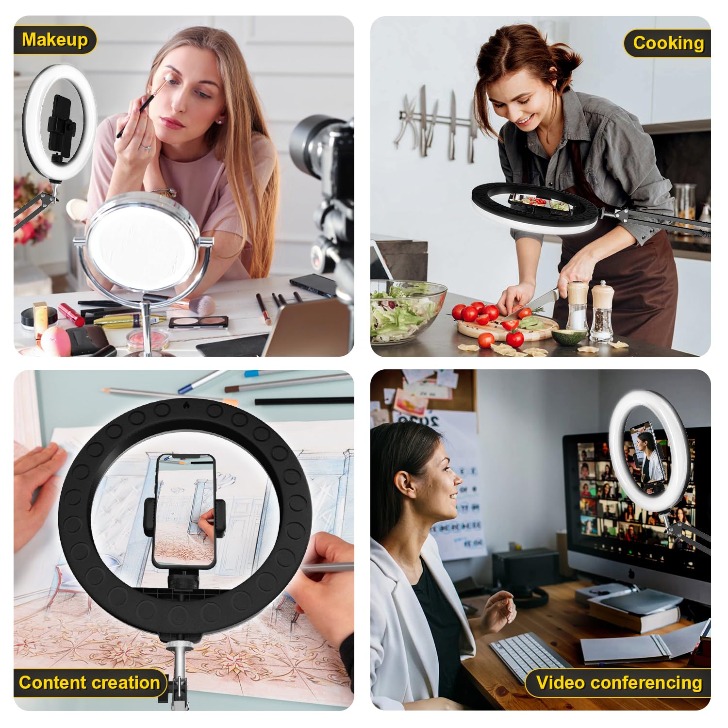 Senwow 10.2" Selfie Ring Light With Stand, Overhead Camera Mount With Phone Holder For Desk, 12 Dimming Levels, 53 Color Modes, Stepless Dimmable/Speed Led Ring Light For Live Stream,Make Up,Youtube,Tiktok