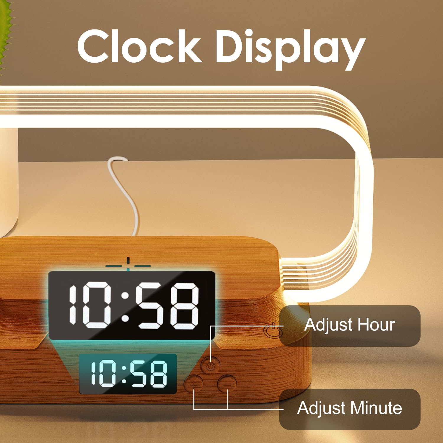Donewin Small Nightstand Lamp With Wireless Charger,Cute Bedside Lamp With Clock,Small Table Lamp For Bedroom,Mini Night Light For Bedroom,Tiny Light As ,Stepless Dimmable,3 Color Modes