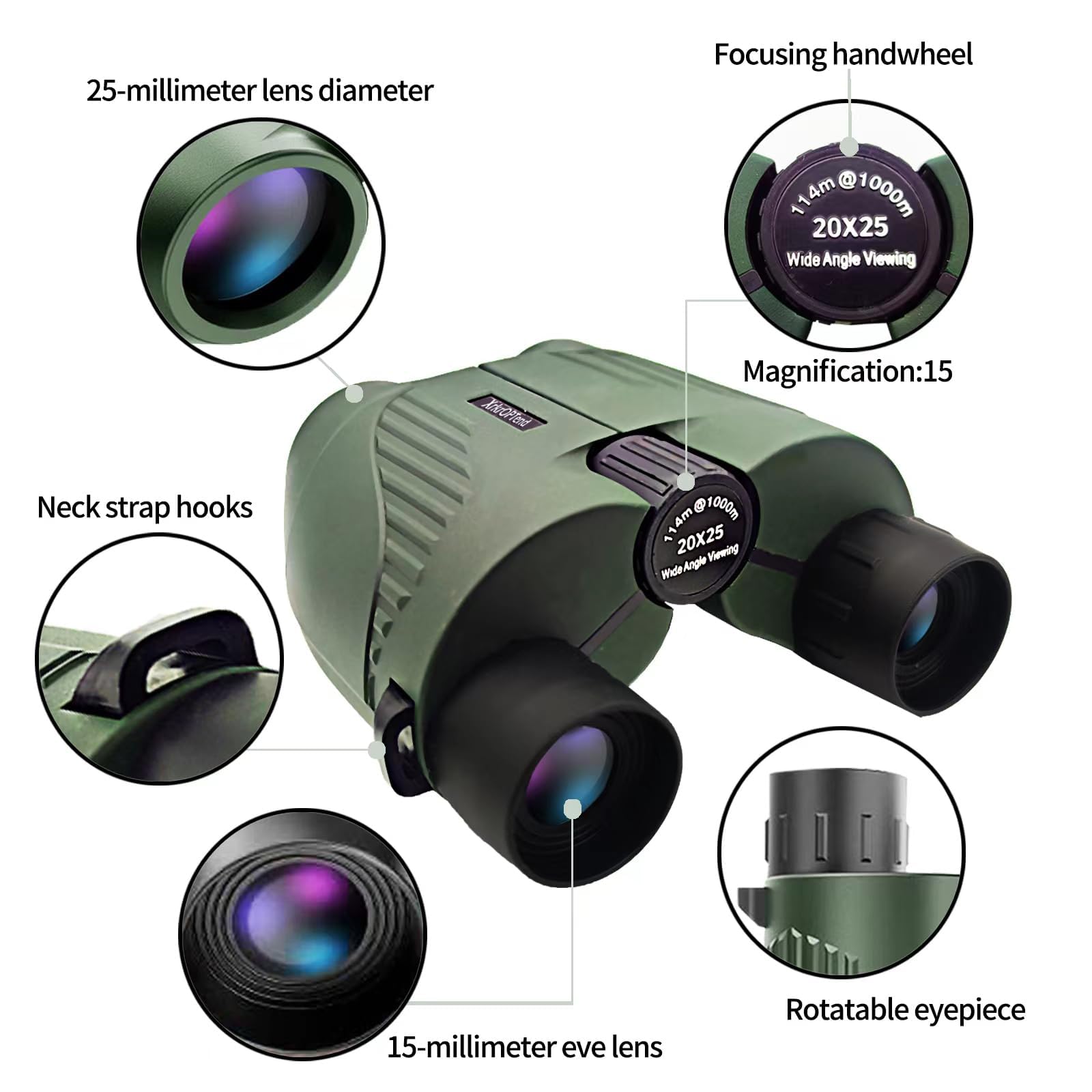 Xrkroptend 20X25 Compact Binoculars With Strap For Kids And Adults, Sharp Clear, Mini Low Weight Binoculars For Bird Watching,Hiking Outdoor, Cruise Ship,Concert