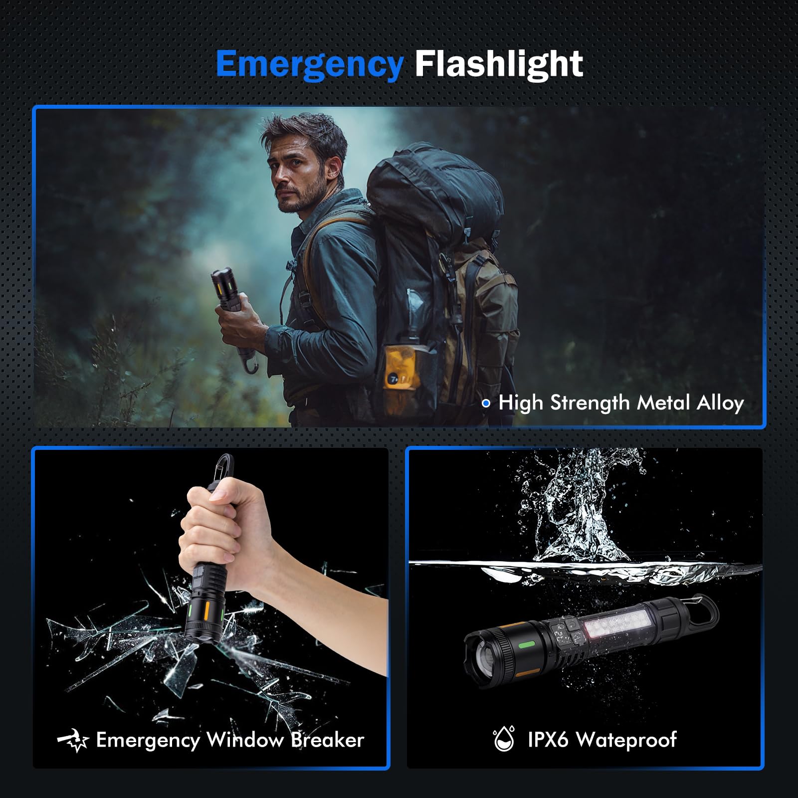 Sogidon Rechargeable Flashlights High Lumens With Hook, 990,000 Lumens Super Bright Led Handheld Flash Light Battery Powered With 5 Light Modes, Side Light, Usb Charging, Power Display, Zoomable Beam