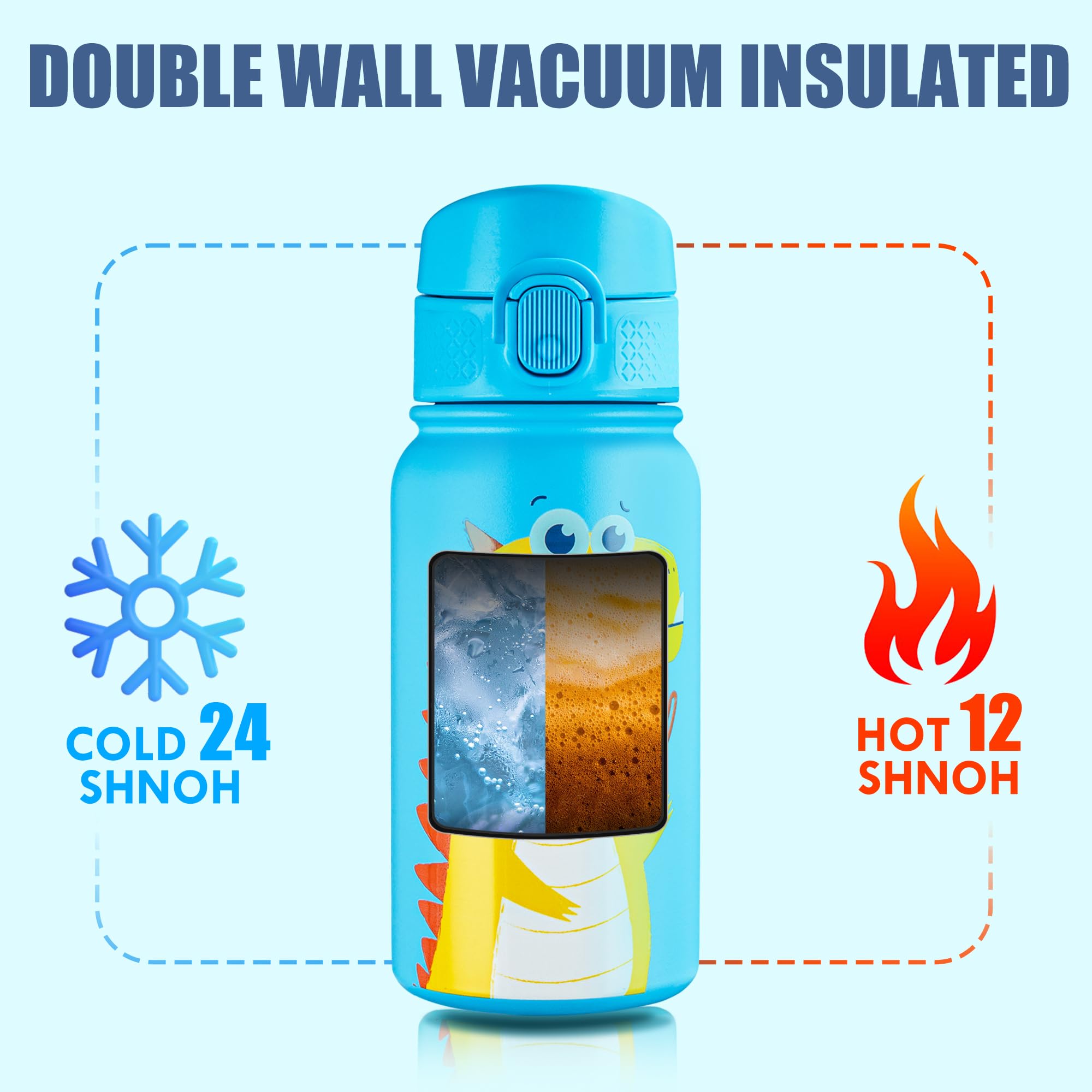 Oldley 12Oz Kids Water Bottle, Stainless Steel Insulated Water Bottle For Kids, With Straws