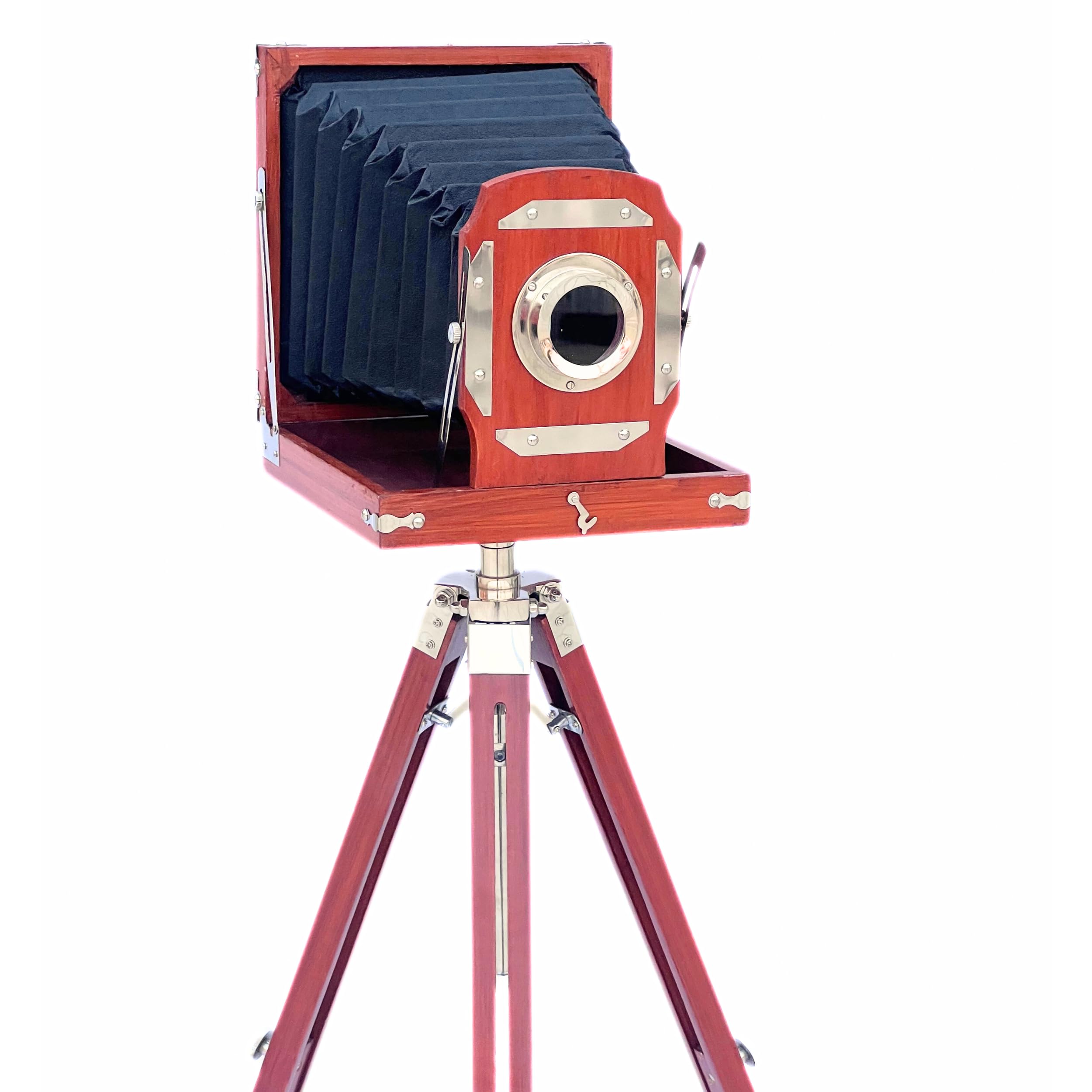 Collectiblesbuy Antique Style Retro Vintage Look Wooden Film Camera Modern Adjustable Brown Tripod Stand Royal Designer Old Movie Prop Rustic Folding Camera Corner House Decorative Collection Item