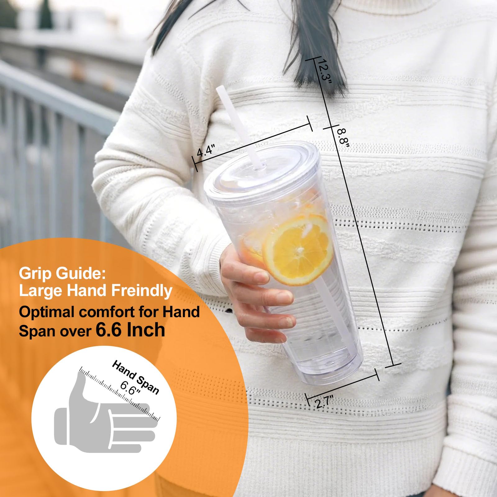 Zukro Clear Acrylic Tumbler With Straw And Lid 32 Oz, Double Walled Insulated Reusable Plastic