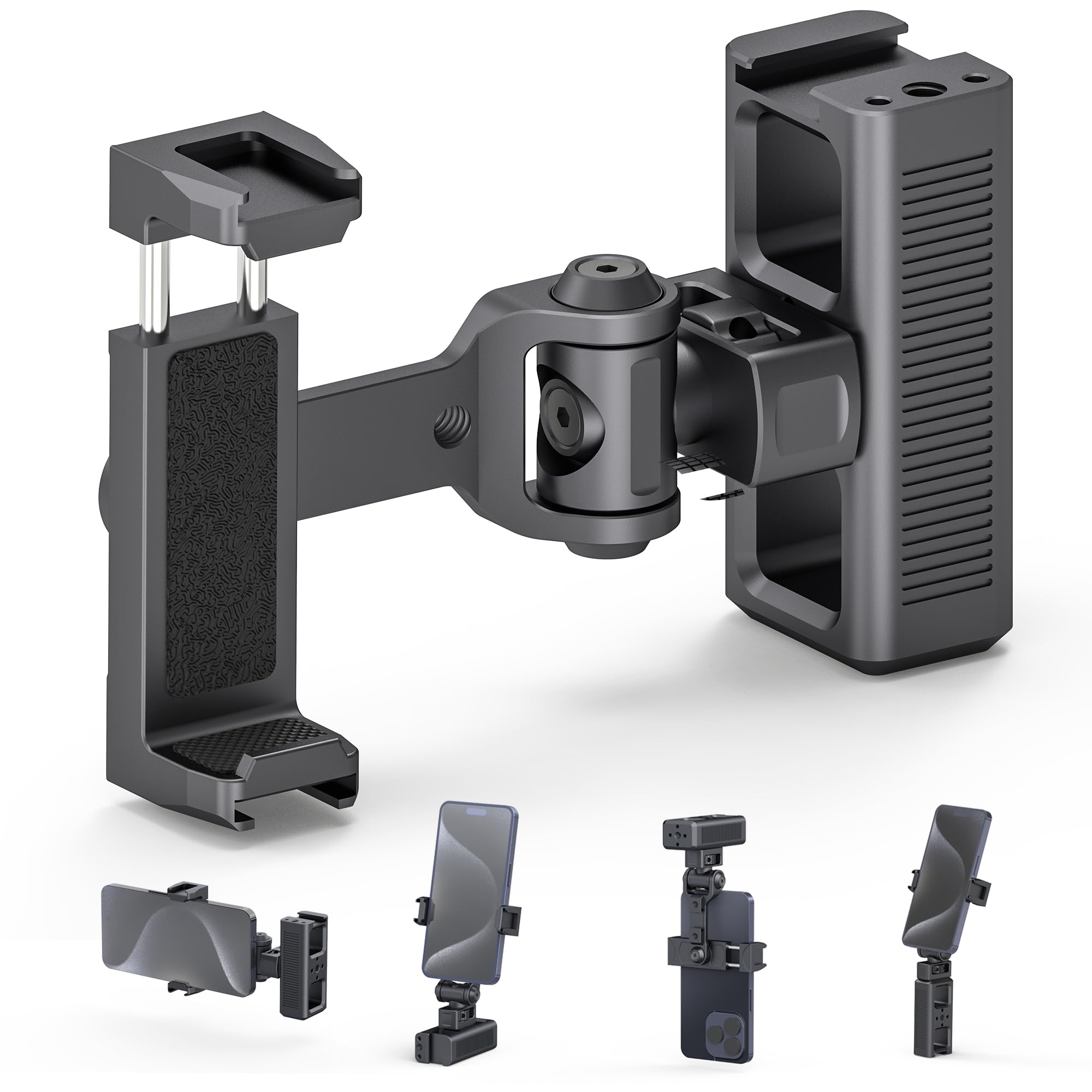 Rozoer Phone Clip Rig Stabilizer For Smartphone, Lightweight Handheld Vlogging Rig With 360° Rotation, Grip & Cold Shoe Mounts Compatible With Most Smartphones (For Arri-Standard)