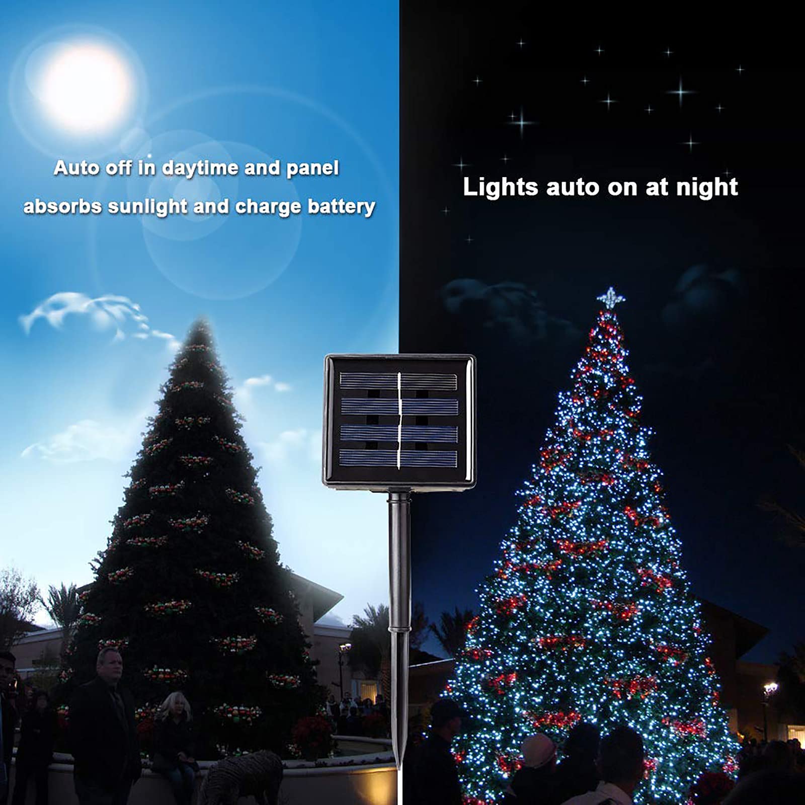 Toodour Solar Christmas Lights, 121Ft 350 Led 8 Modes Waterproof Solar String Lights For Garden, Patio, Holiday, Party, Balcony, Christmas Decorations (White)