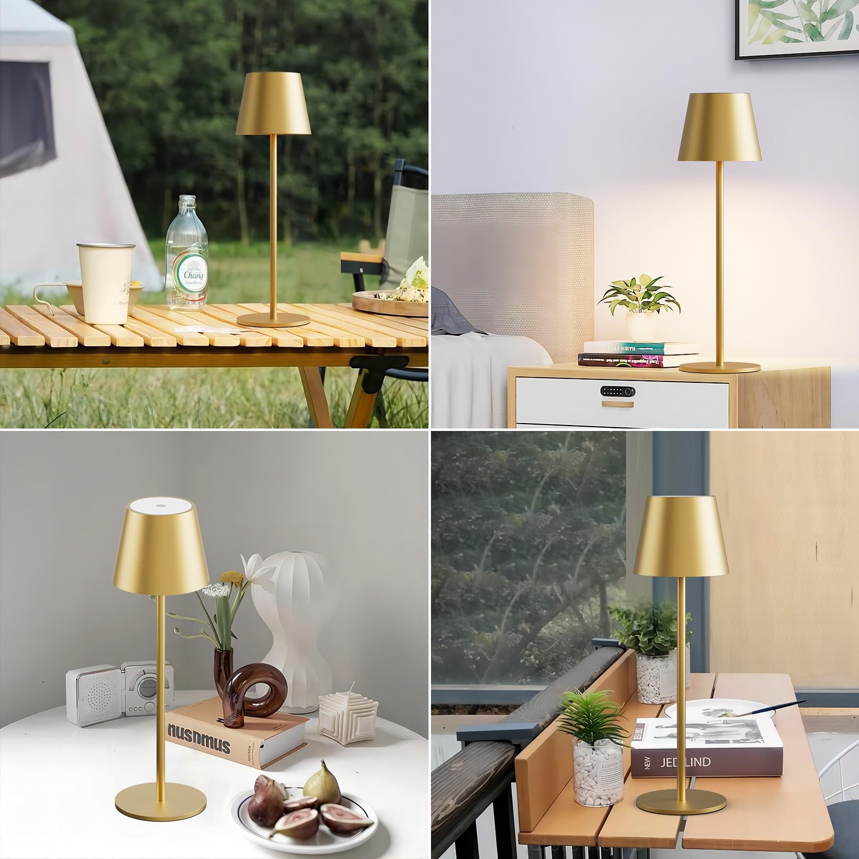 Irotine 1-Pack Gold Led Cordless Table Lamp, Rechargeable Battery Desk Lamp 3W 5000Mah Battery Operated, Ip54 Waterproof|3000K Warm Light|Stepless Dimming Outdoor Table Lamp For Restaurant/Dinner