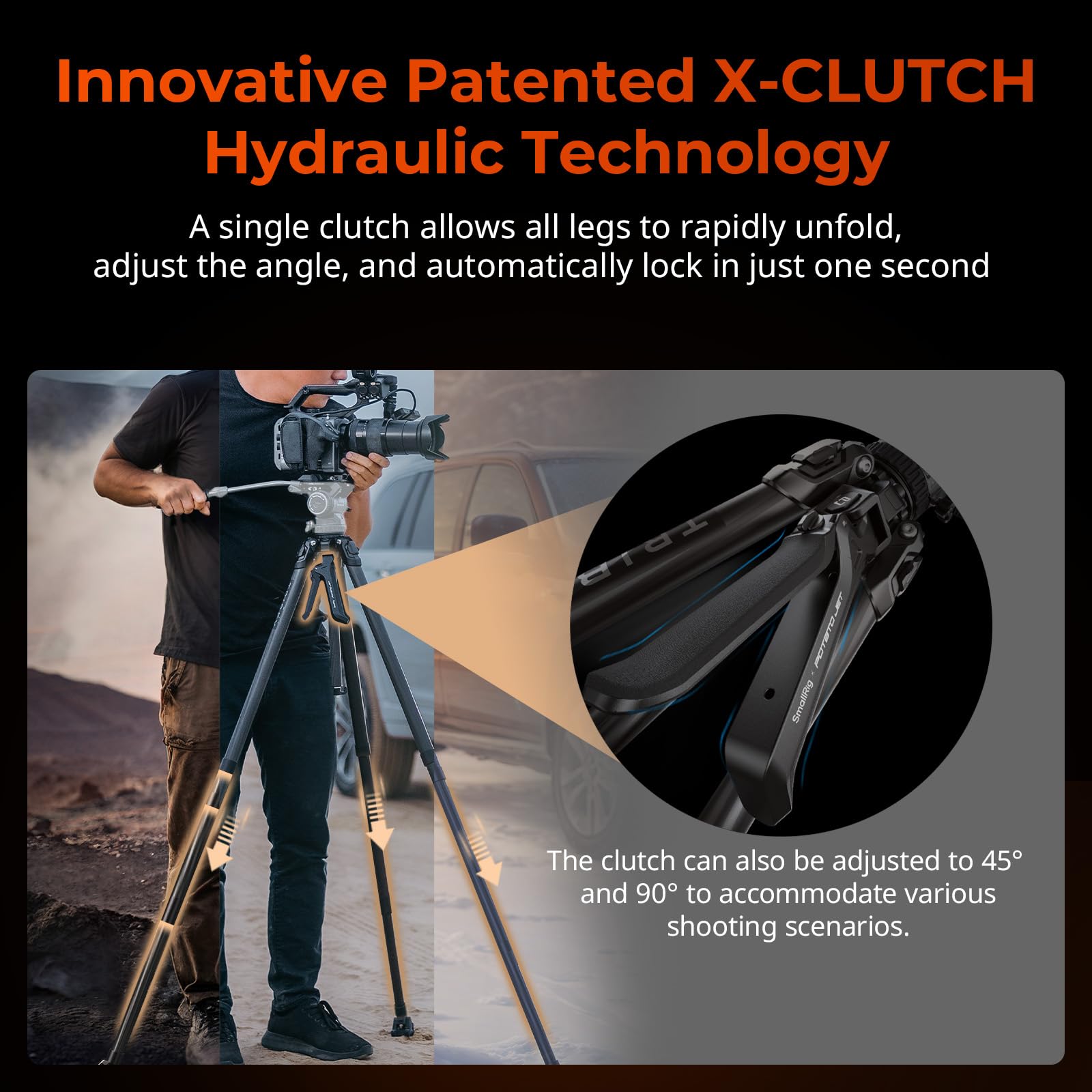 Smallrig X Potato Jet Tribex Hydraulic Carbon Fiber Tripod Fast Extend Camera Travel Tripod, Low Angle Photograph To 5.9In/15Cm, Max Height 61In/155Cm, Weight 5.7Lbs, Load Up 55Lbs - 4858