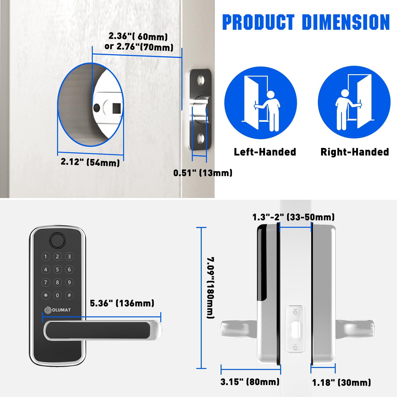 Olumat Smart Lock With Handle: Wi-Fi Keyless Entry Door Lock - Smart Locks For Front Door - Biometric Fingerprint Door Lock - Smart Door Lock With Keypad - Garage Door With App Control - Auto Lock