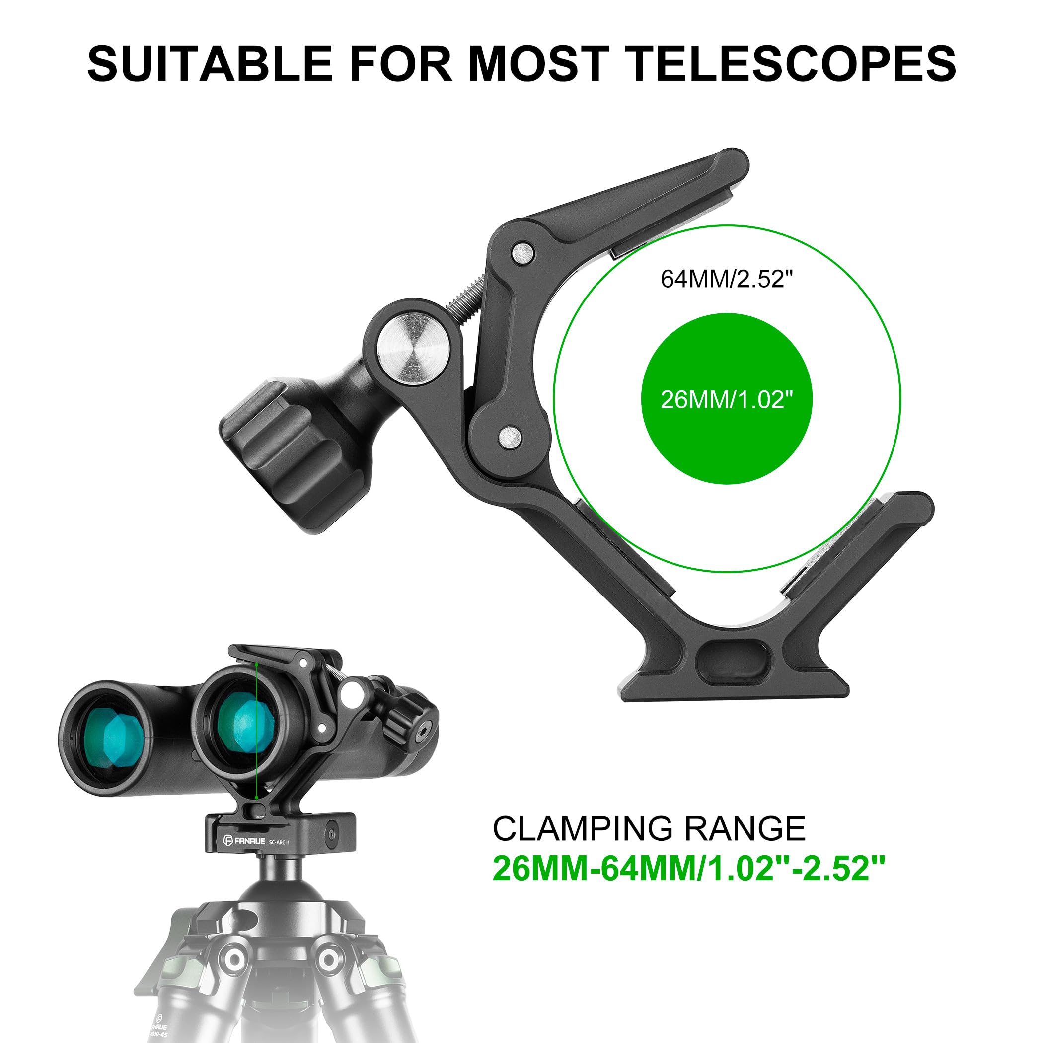 Fanaue S3 Binocular Tripod Mount Adapter With 1/4" & 3/8" Screw And Arca Quick Release Binocular Tripod Mount, Compatible With Vortex Zeiss Nikon Swarovski Leica Leupold Bushnell Binoculars.