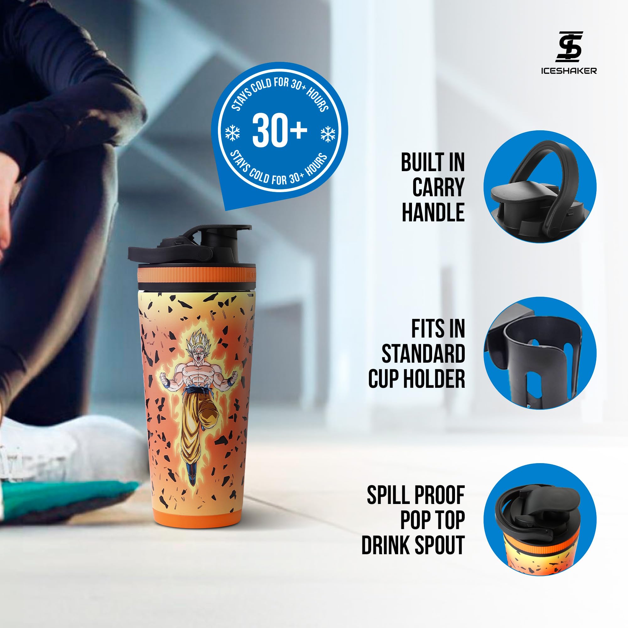 Ice Shaker Dragon Ball Z Stainless Steel Shaker Bottle  26Oz , Goku  Cold For 30+ Hours