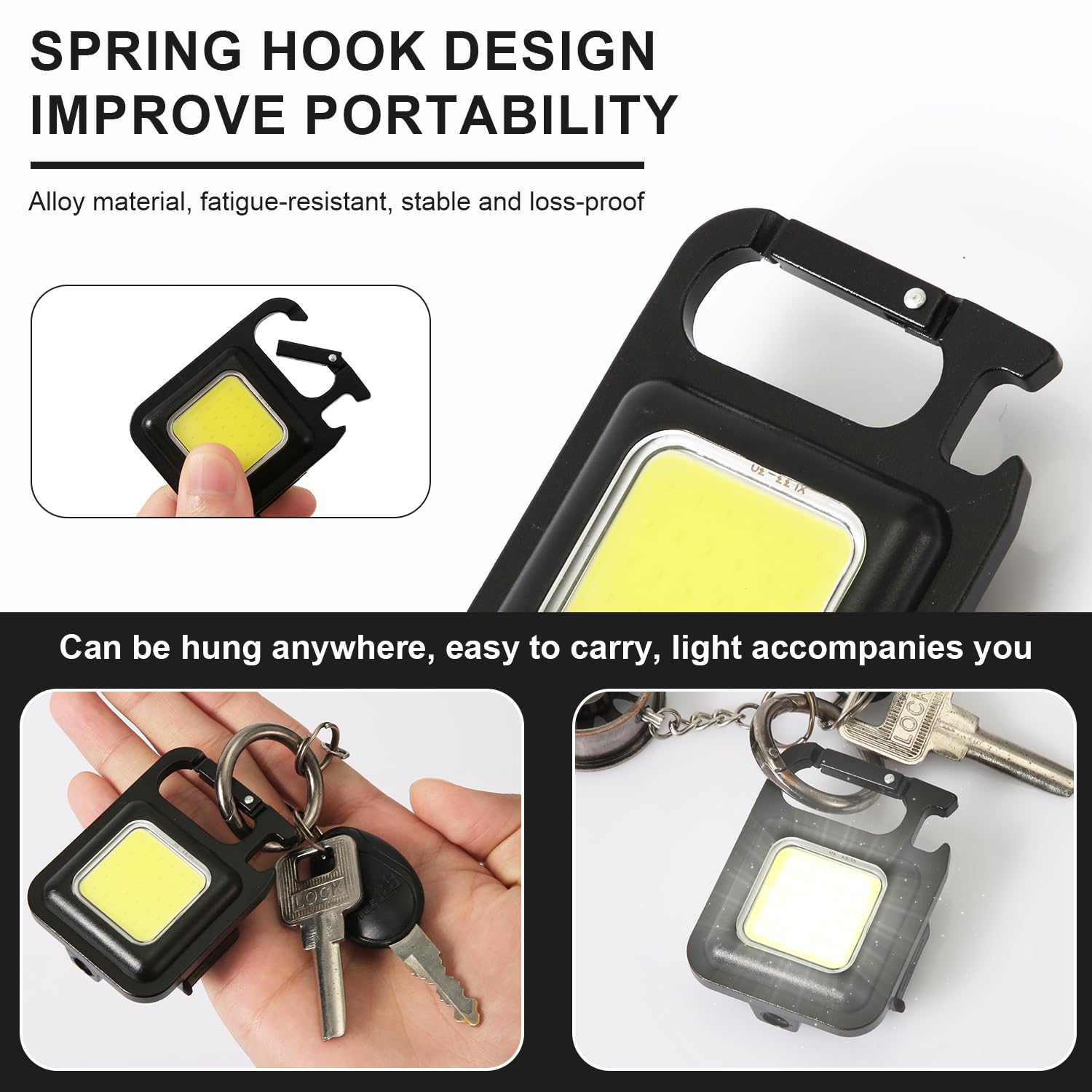 Nqeuepn 2Pcs Keychain Flashlights, 4 Lighting Modes Keychain Light Rechargeable Emergency Light Key Ring Flashlights With Folding Stand Bottle Opener Lighting Supply For Night Walking Fishing