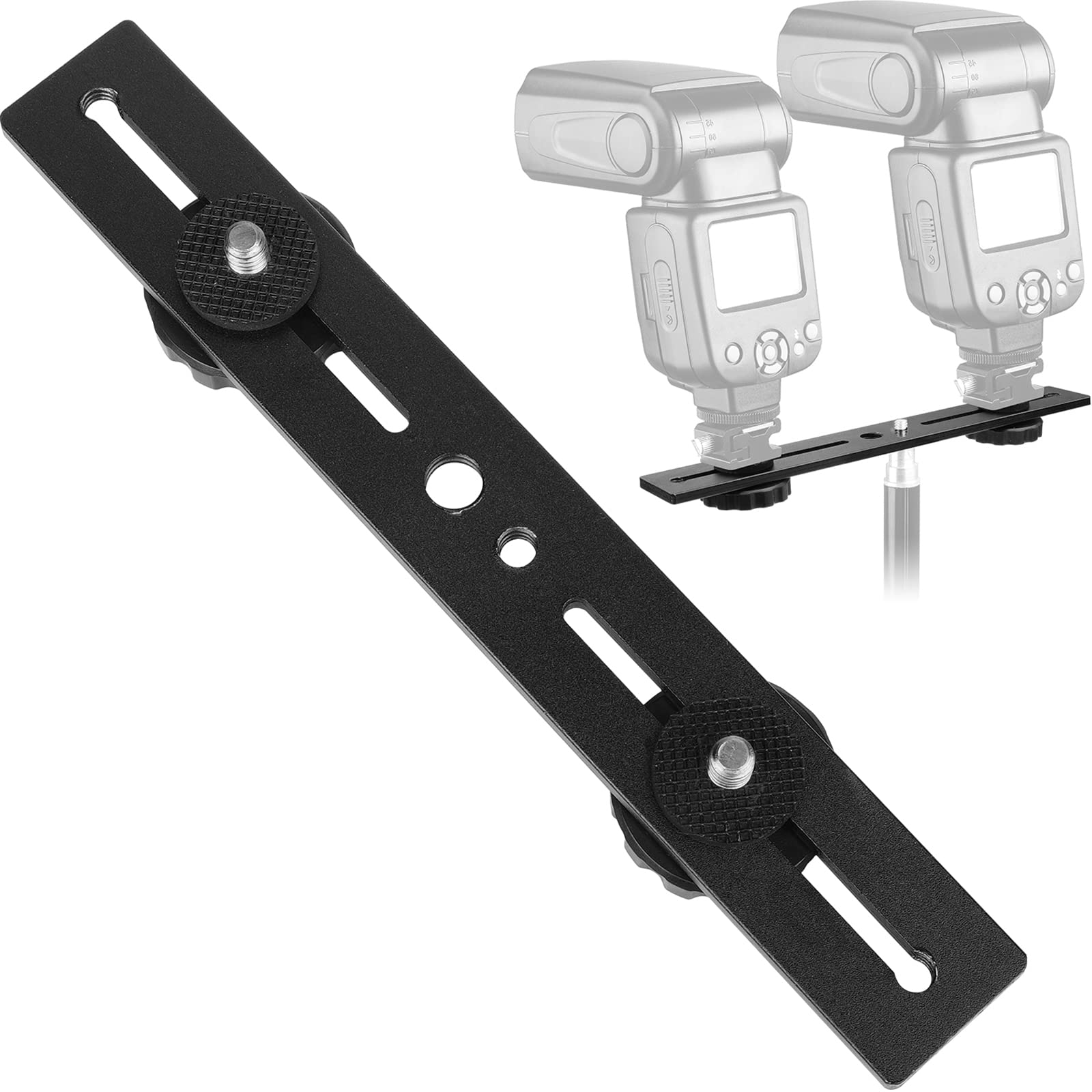 Chromlives Dual Camera Mount Flash Extension Bar, 8"/20.3Cm Tripod Bracket Mount, 1/4'' Dual Hot Shoe Mount For Camera Compatible With Led Light, Dslr Camera, Tripod And More