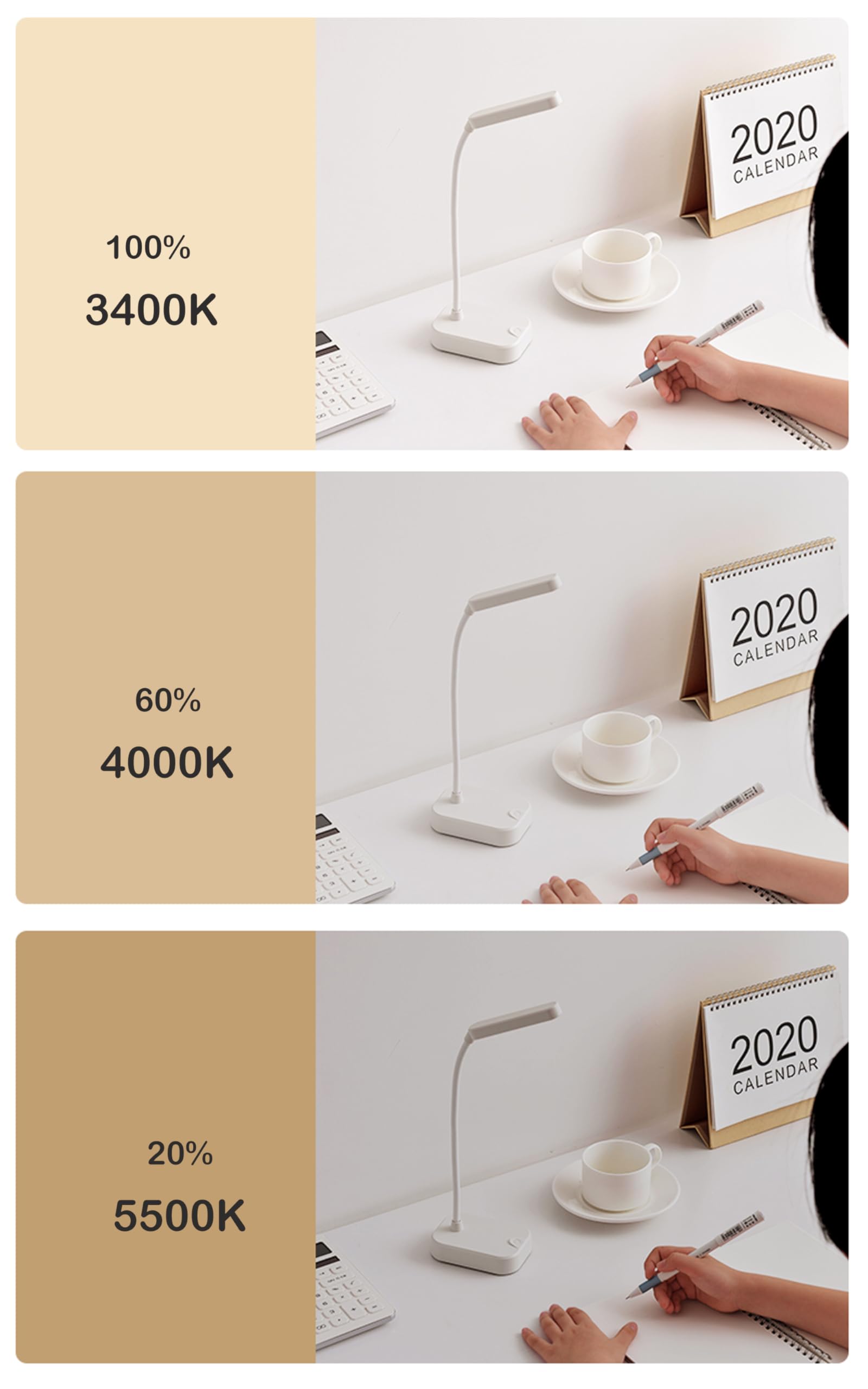 Bjack 2 Pack Of Bright Office Desk Lamp, 360 °Flexible Gooseneck Eye Protection Batter Lamp, 3 Position Adjustable Touch Control Light Night Studying Reading Room, Mini Desk Lamps Small Spaces