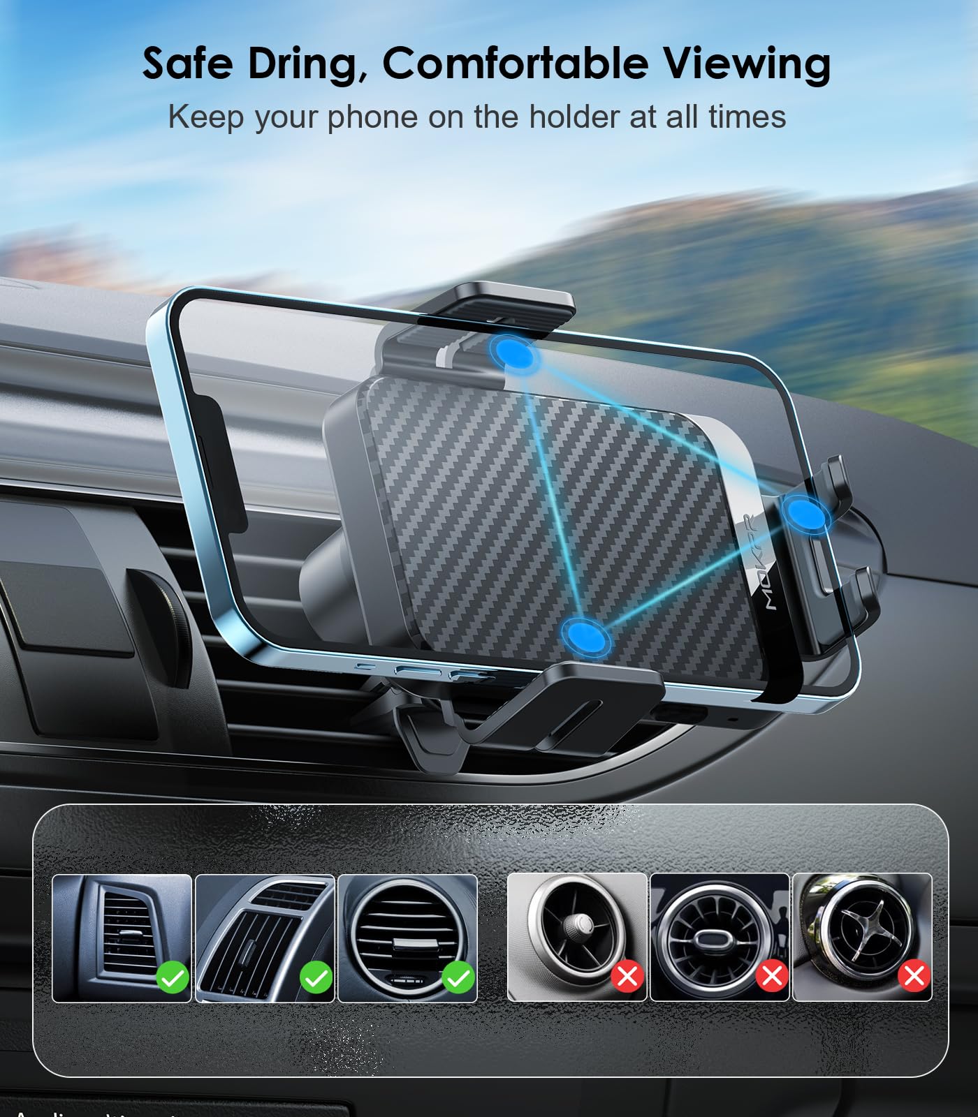 Mokpr Wireless Car Charger, 15W Fast Charging Auto-Clamping Car Charger Phone Mount Air Vent Cell Phone Holder Compatible Iphone 16/15/14/13/13 Pro/12 Pro/12/11, Samsung Galaxy S23/S22/S21/S20, Etc