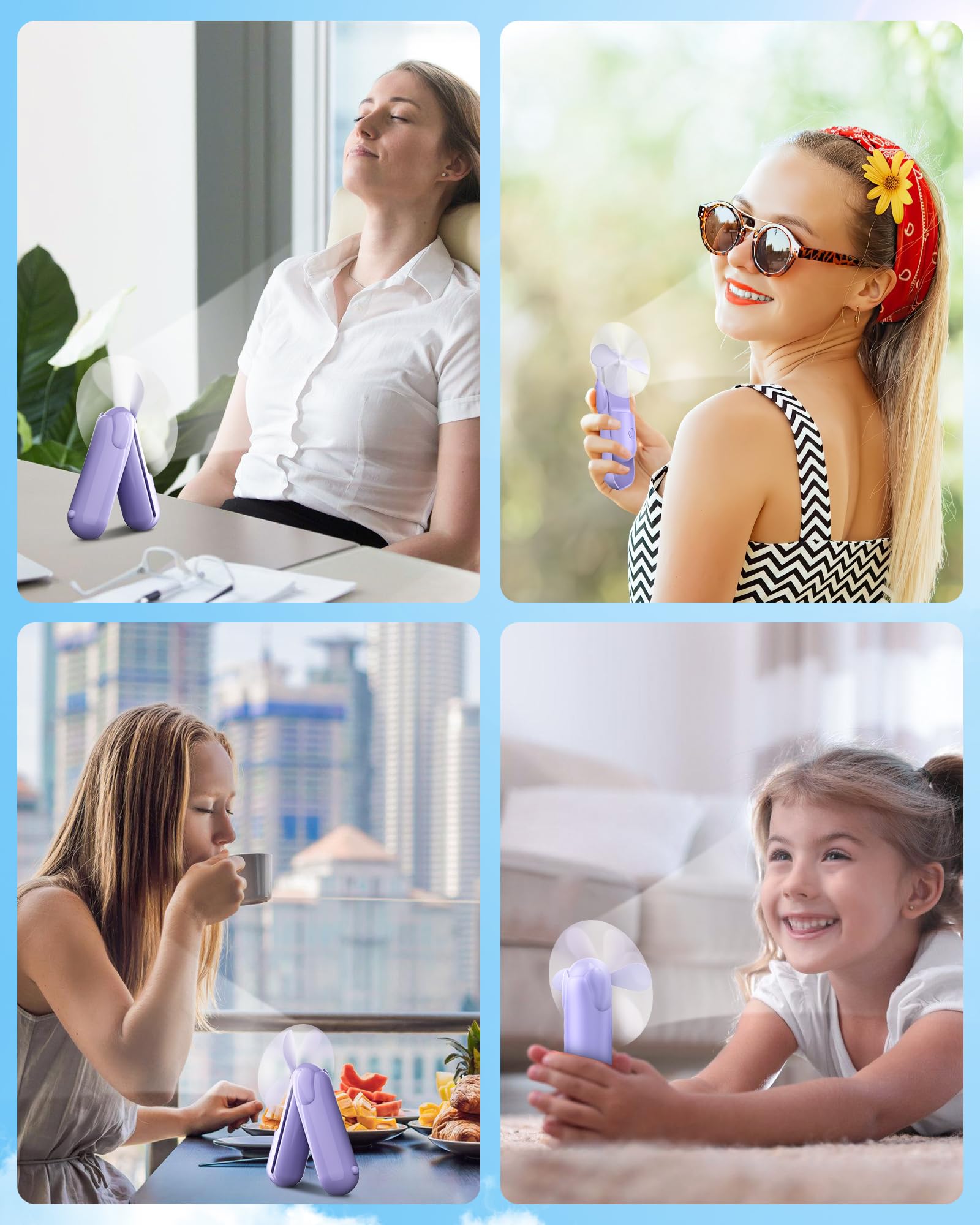 Mini Handheld Fan, Portable Hand Fan With Usb Rechargeable, 2000 Mah Battery Operated, 3 Speeds