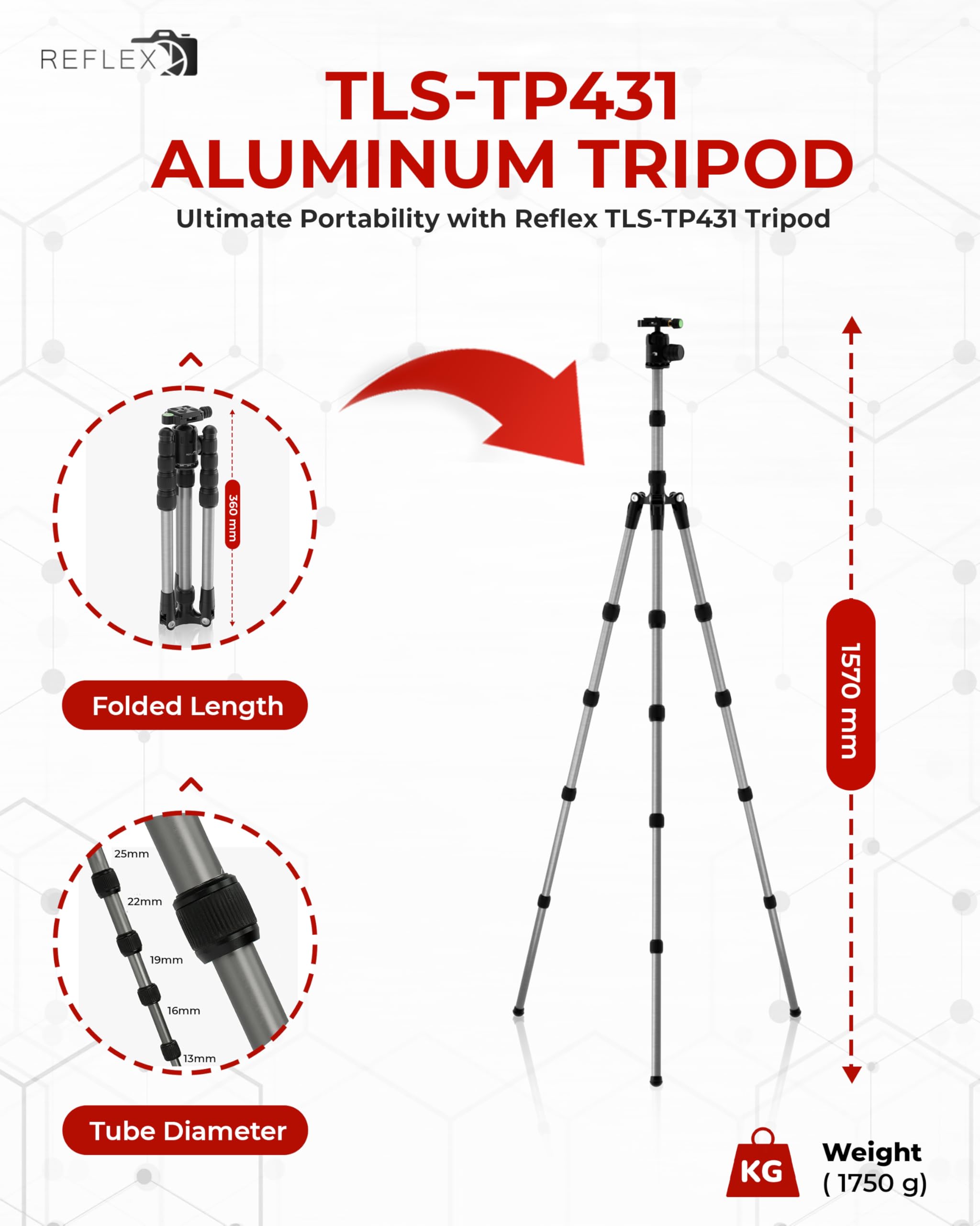Reflex Camera 76" Extendable Aluminum Lightweight Tripod Stand Up To 190Cm In Height, Lightweight & Portable With 1/4" Screw Thread 180° Rotation, Compatible With Dslr Camera, Lights & Smartphones