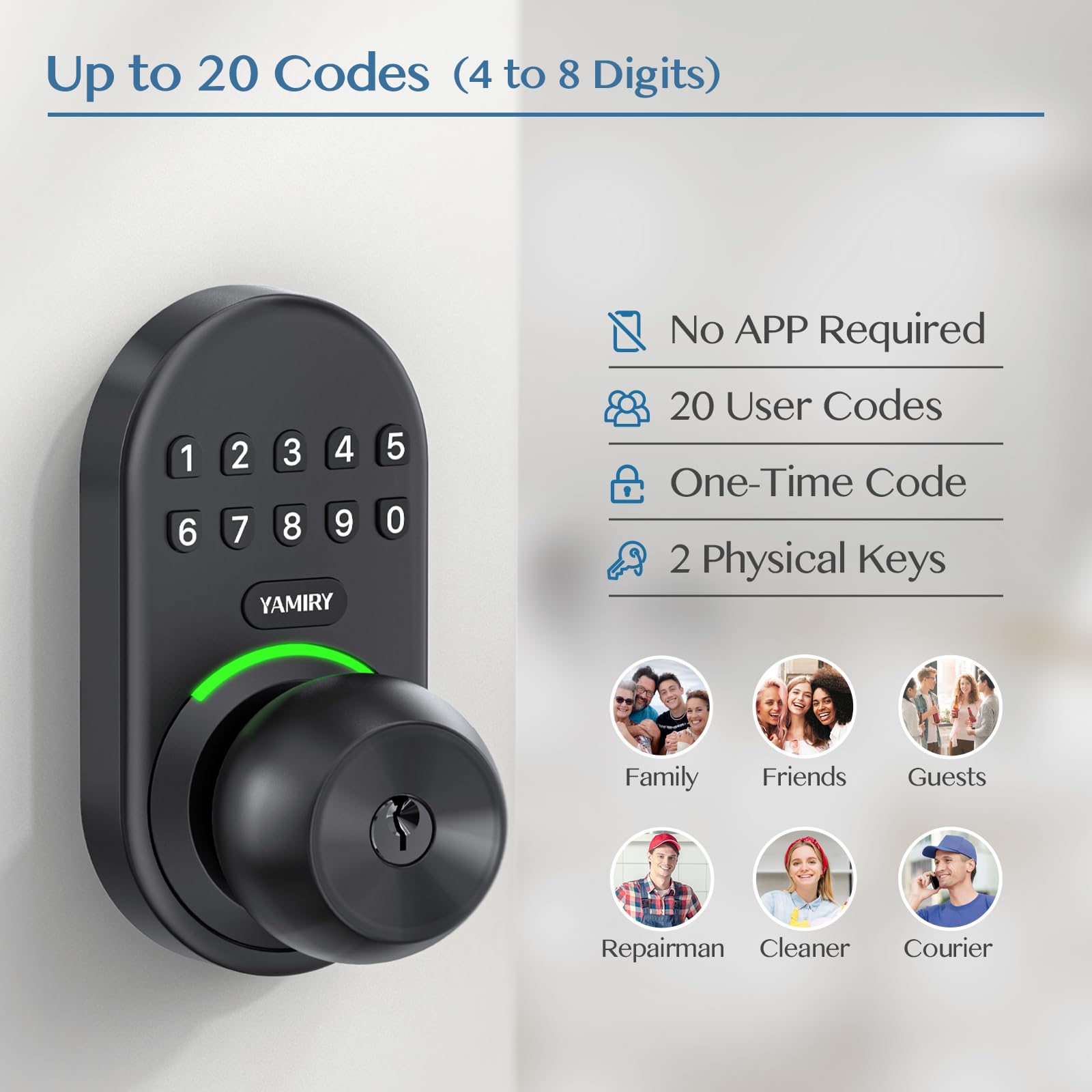 Yamiry Keypad Smart Door Knob Lock, Keyless Entry Digital Lock With Handle, Electronic Code Knob For Front Door, Easy Installation