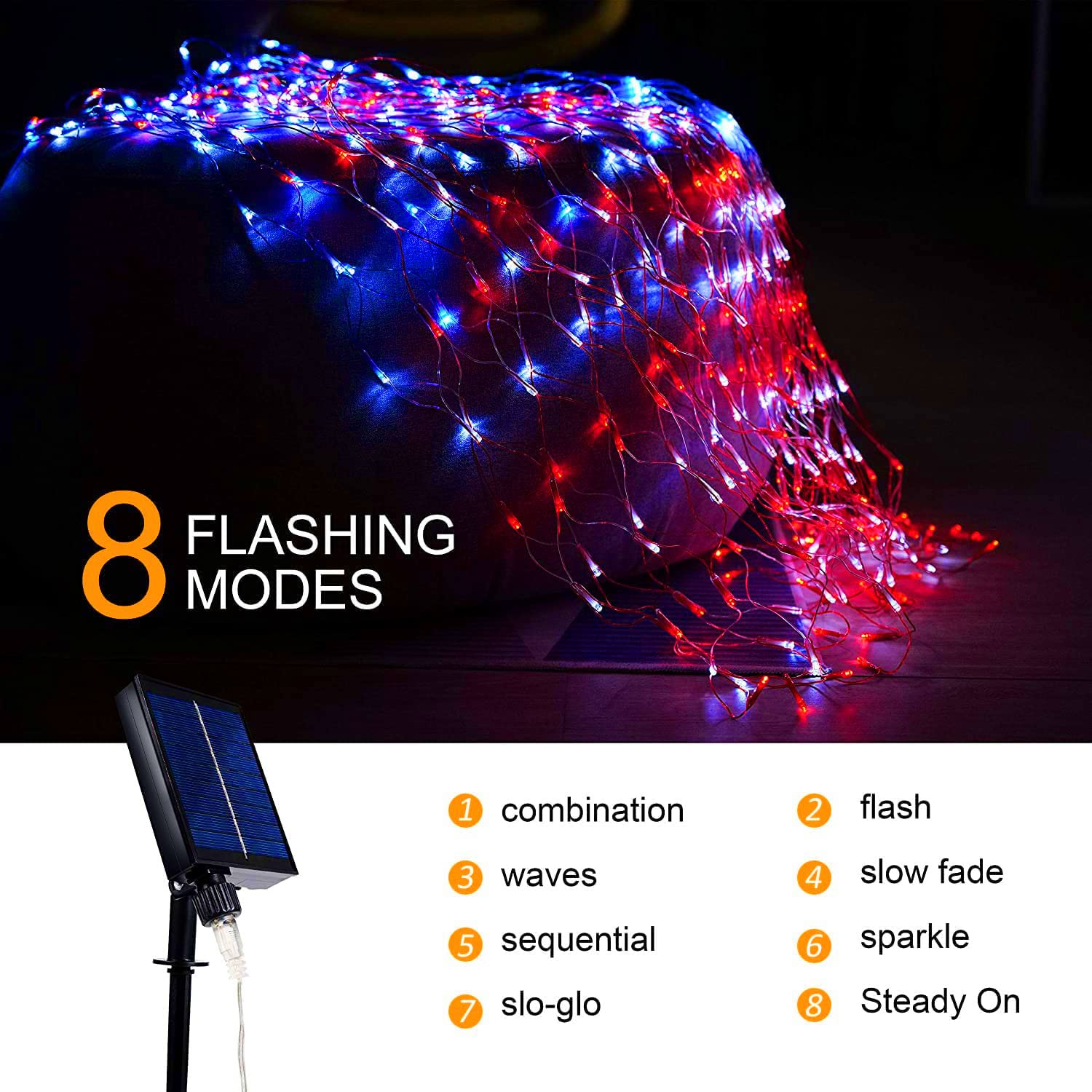 Qulist Solar Powered American Flag Lights, 420 Led Red White And Blue 4Th Of July Decorations Net Lights With Remote Control For Outdoor Independence Day, Memorial Day, Prtiotic Decor