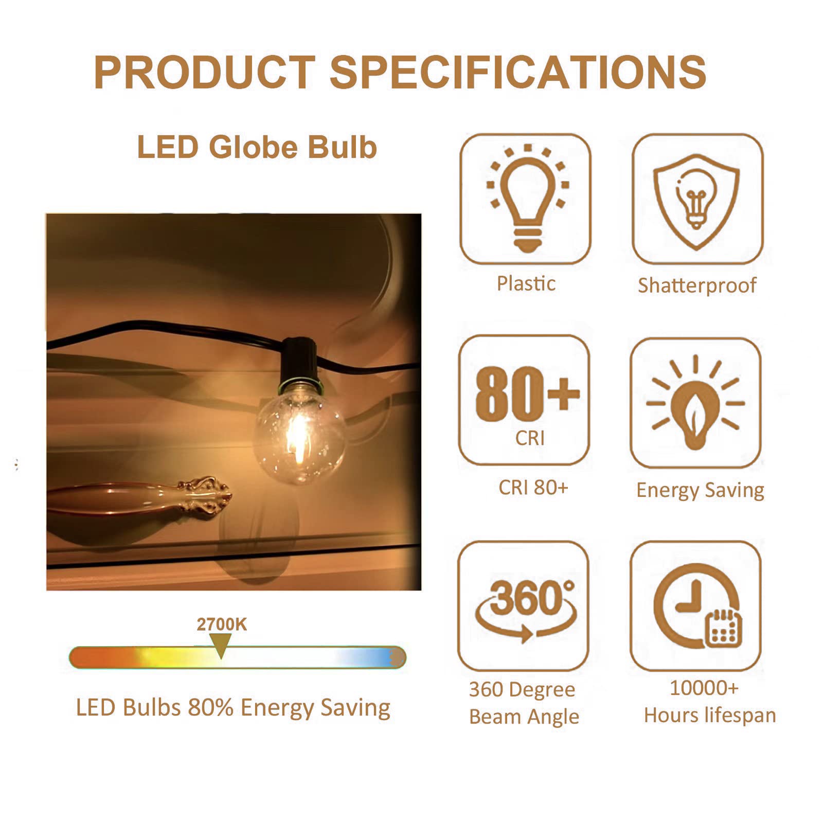 Chysuper 25Pack G40 Led Replacement Bulbs, E12 Candelabra Base, 1W (7W Equivalent) Dimmable 2700K, Shatterproof Plastic Globe For Outdoor String Lights, Patio, Porch, Christmas, Wedding, Cafe & Bistro