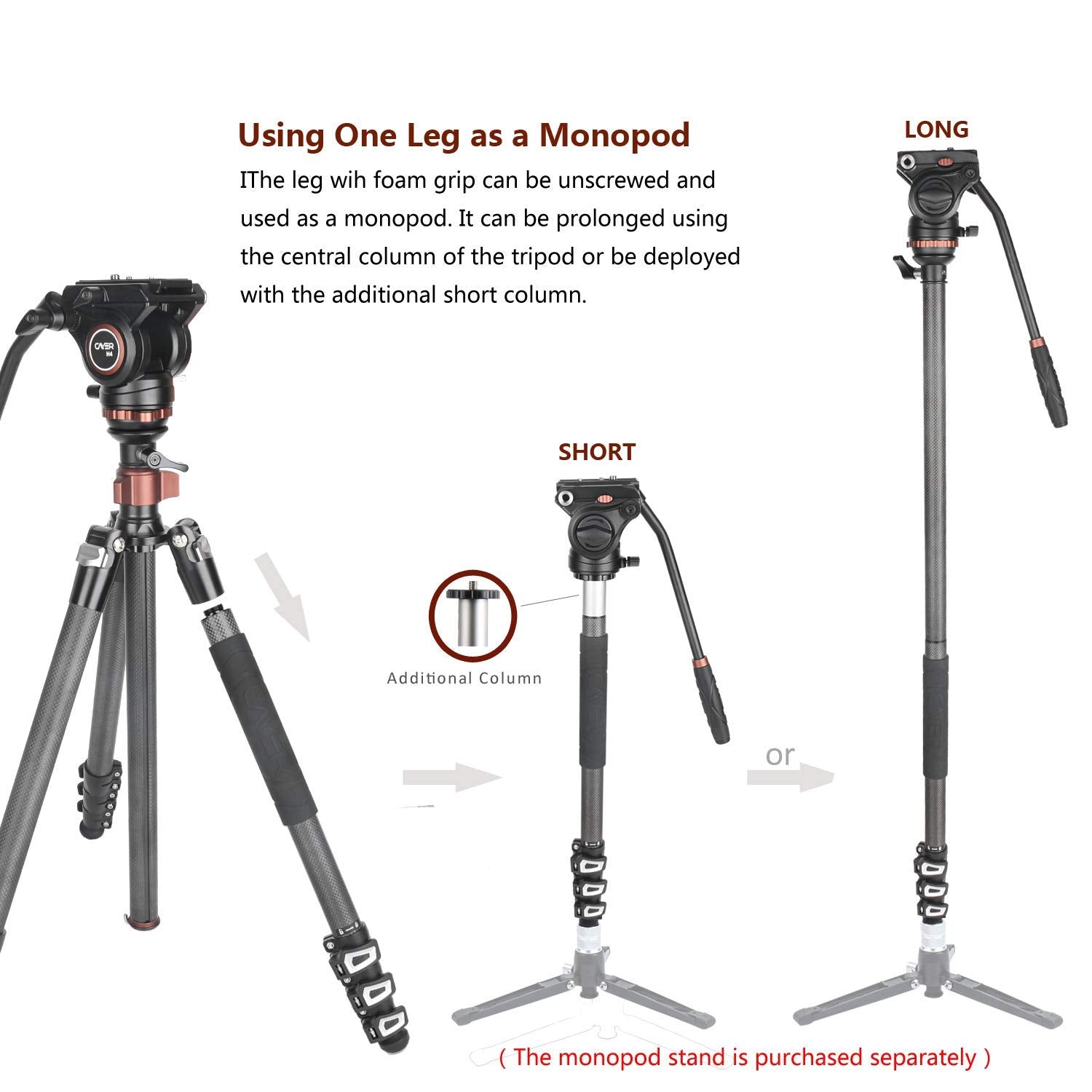 Cayer Cf2451 Carbon Fiber 67 Inches Professional Video Tripod Kit With Sv5 Monopod Feet