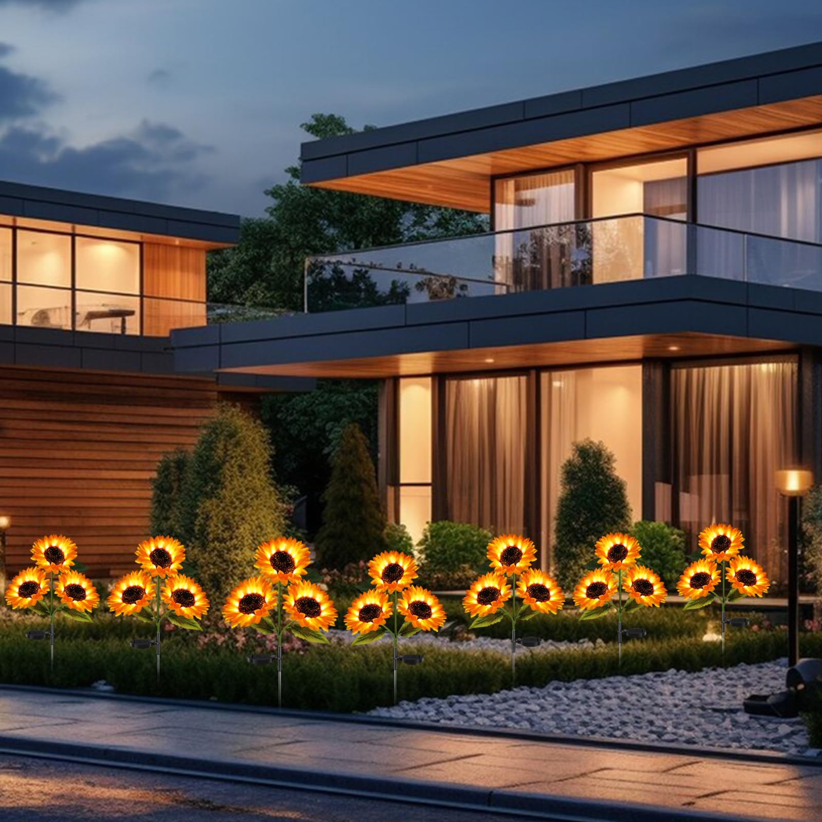 Etre Jeune Garden Lights Solar Powered, 3 Pack Solar Outdoor Lights With 9 Bigger Sunflower Waterproof Realistic Solar Flowers Lights For Patio Pathway Walkway Landscape Yard Decorations