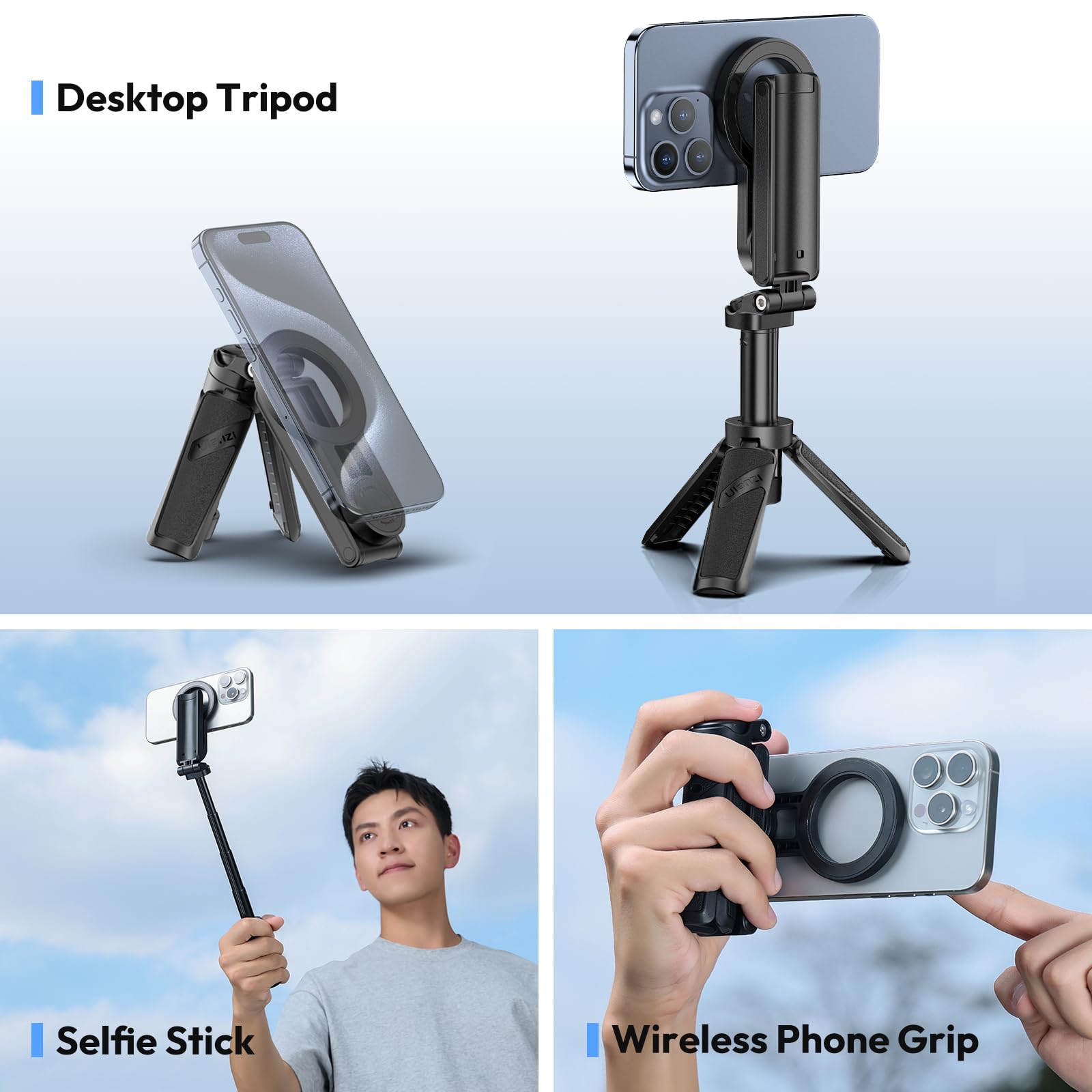 Ulanzi Jj03 Magnetic Tripod For Phone With Remote Control, 3-In-1 Selfie Stick Handle Grip 360° Rotation Extendable Stand For Iphone Android Phones