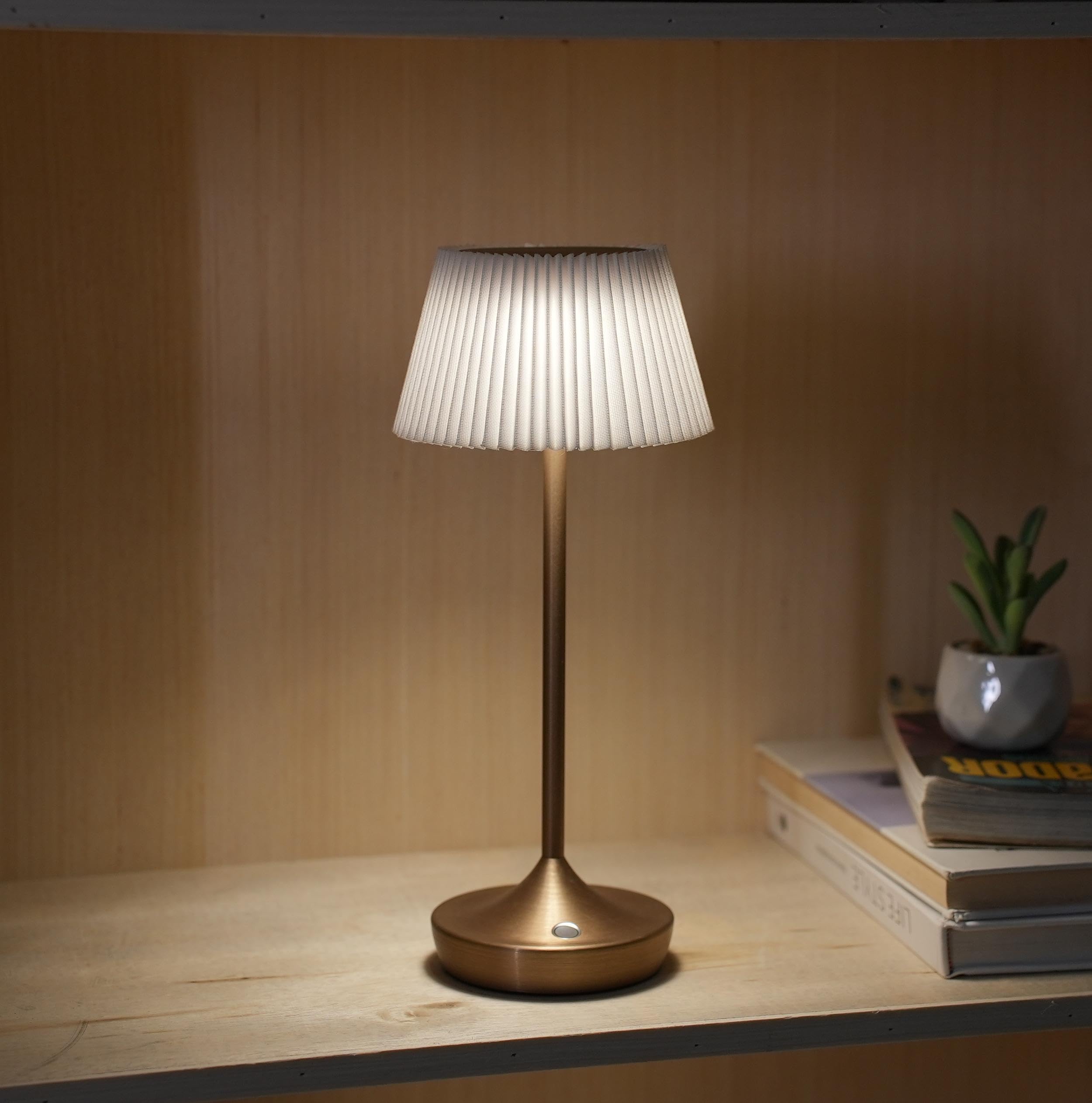 Sikevht Cordless Table Lamp, Rechargeable Battery Operated Led Desk Lamp, 3-Color Stepless Dimming, Portable & Waterproof, For Restaurants, Bedrooms, Bars, Outdoor Parties, Camping (2X Bronze+Shade)