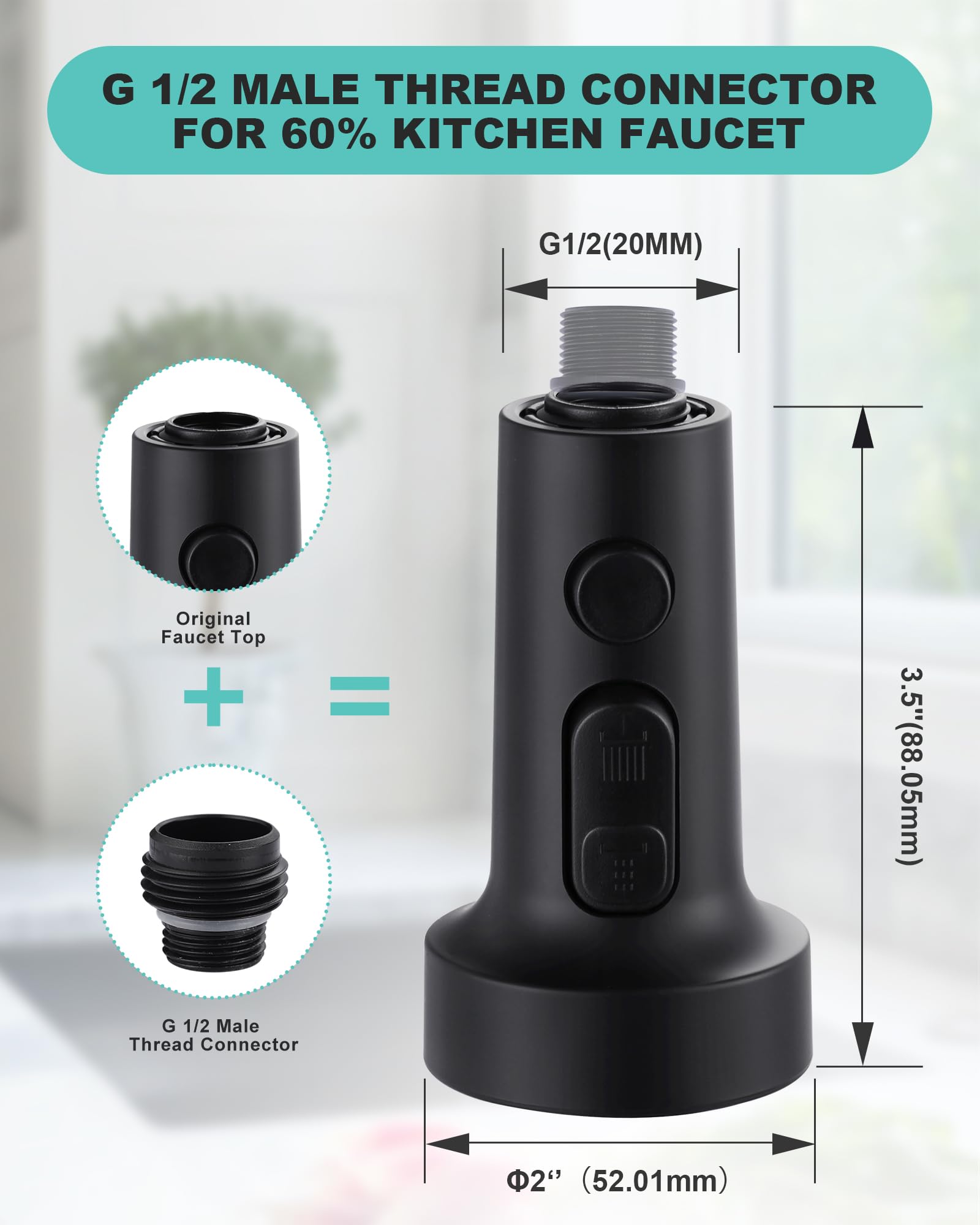 Arcora Pull Down Faucet Head Replacement: 3-Function Kitchen Faucet Sprayer Head Replacement With 9 Adapters - Matte Black Sink Faucet Head Compatible With Moen, Delta, American Standard Faucets