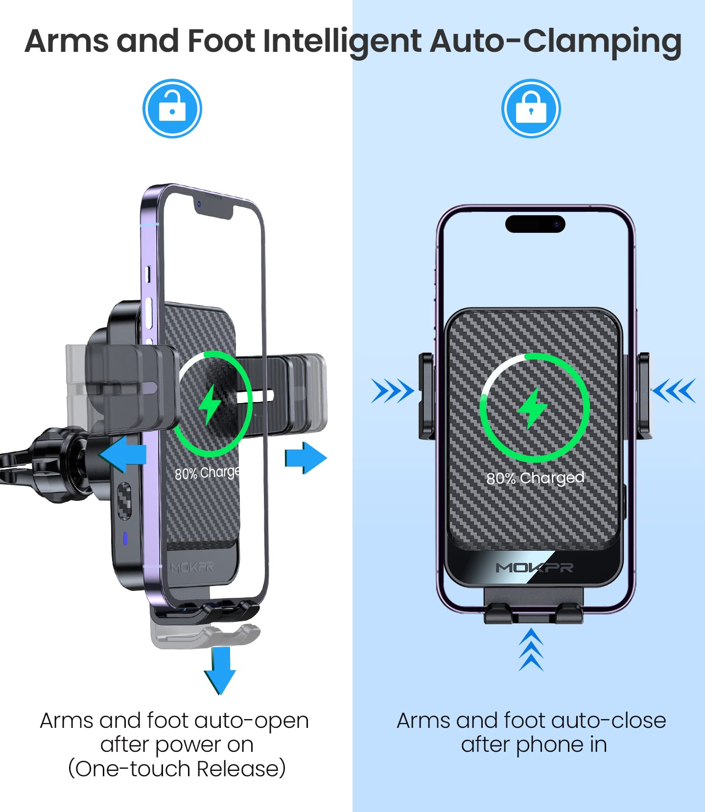 Mokpr Wireless Car Charger, 15W Fast Charging Auto-Clamping Car Mount Universal Hands- Car Charger Mount For Dash Windshield Air Vent Compatible With Iphone 16 15/14/13/12, Samsung S23/S22/S21,Etc