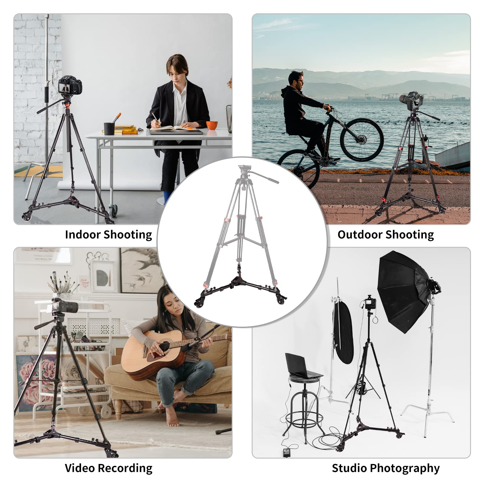 Famall Camera Tripod Dolly, Heavy Duty Tripod Dolly With Larger 3-Inch Rubber Wheels, Adjustable Legs And Carry Bag, Portable Tripod Wheels Compatible With Most Video Tripods And Light Stands